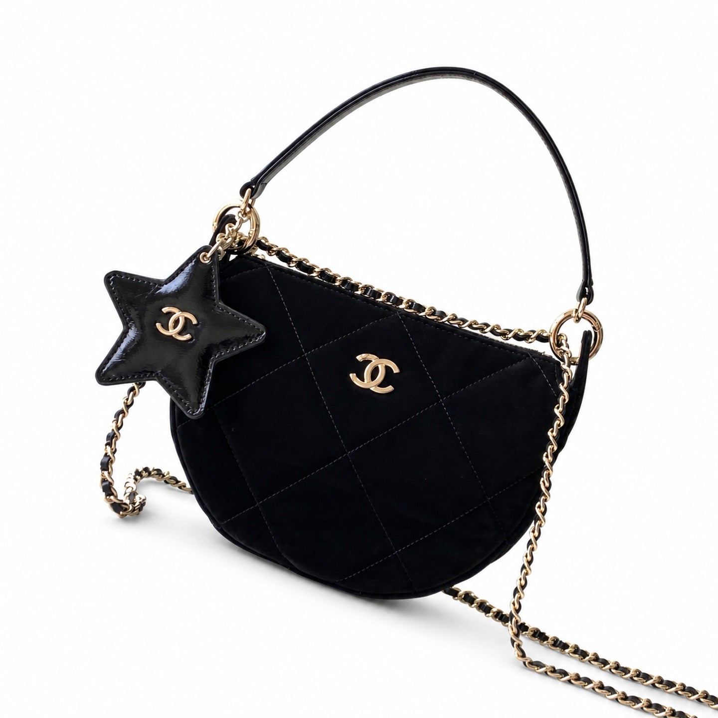 Chanel 25 Small Velvet Leather Black Hobo Bag