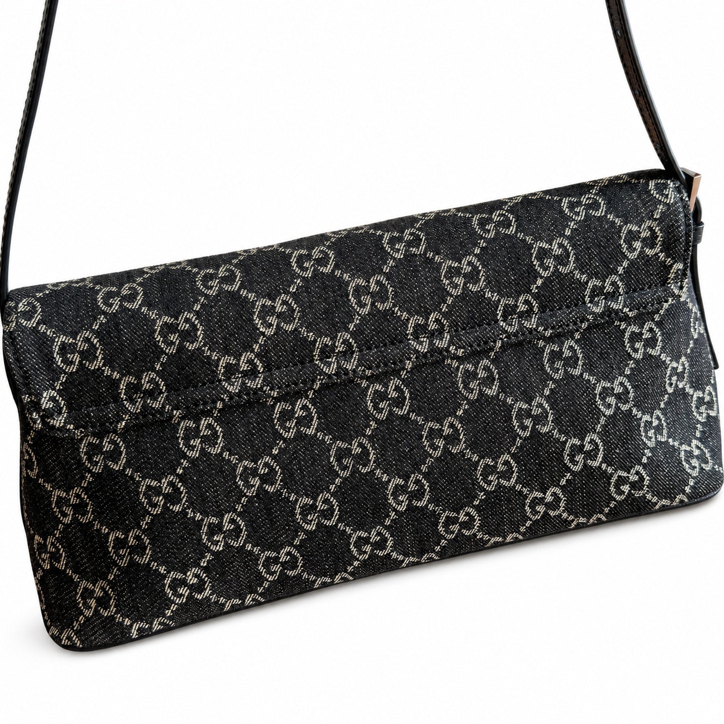 Gucci Denim Nylon Leather Black Blue Shoulder Bag