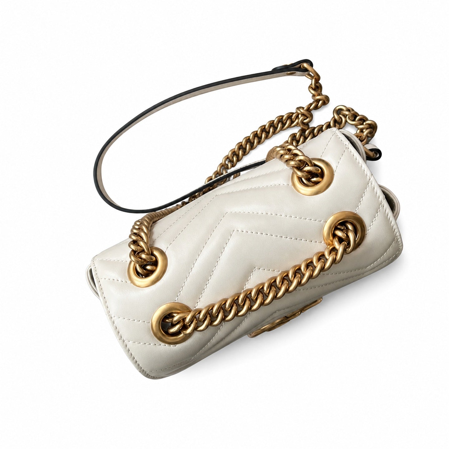 Gucci GG Marmont Quilted Leather Black White Gold Handbag