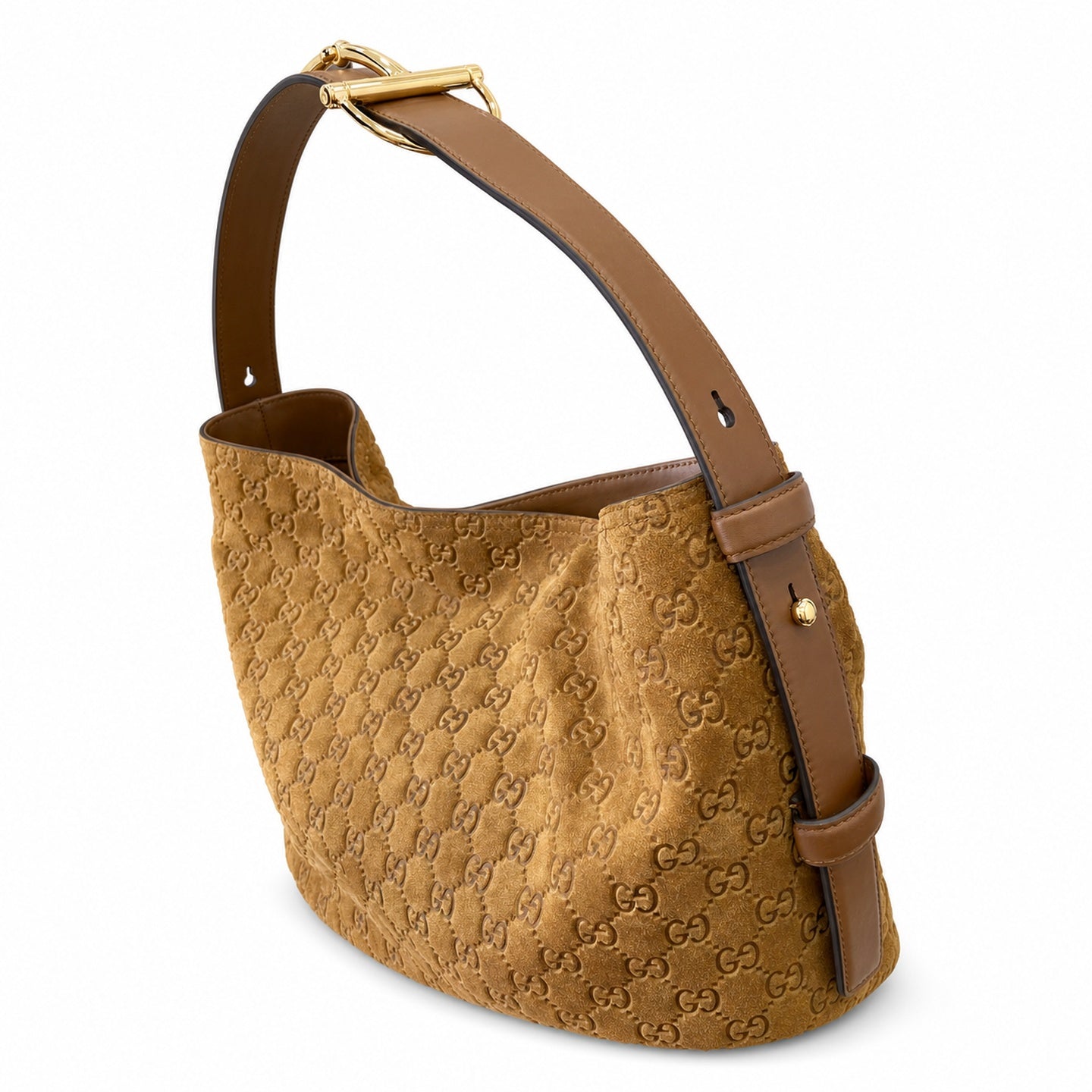Gucci Horsebit Cotton Suede Leather Brown Gold Handbag