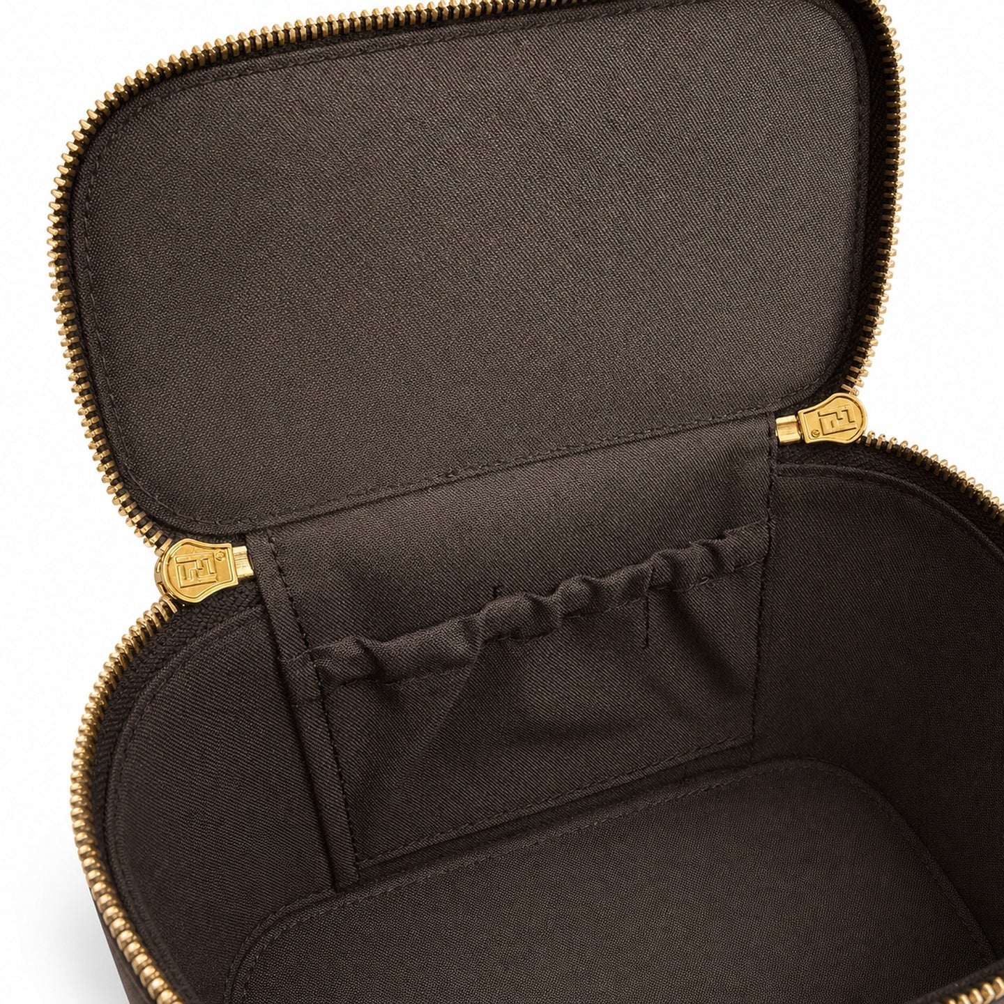 Fendi Mini Jacquard Leather Brown Gold Vanity Bag