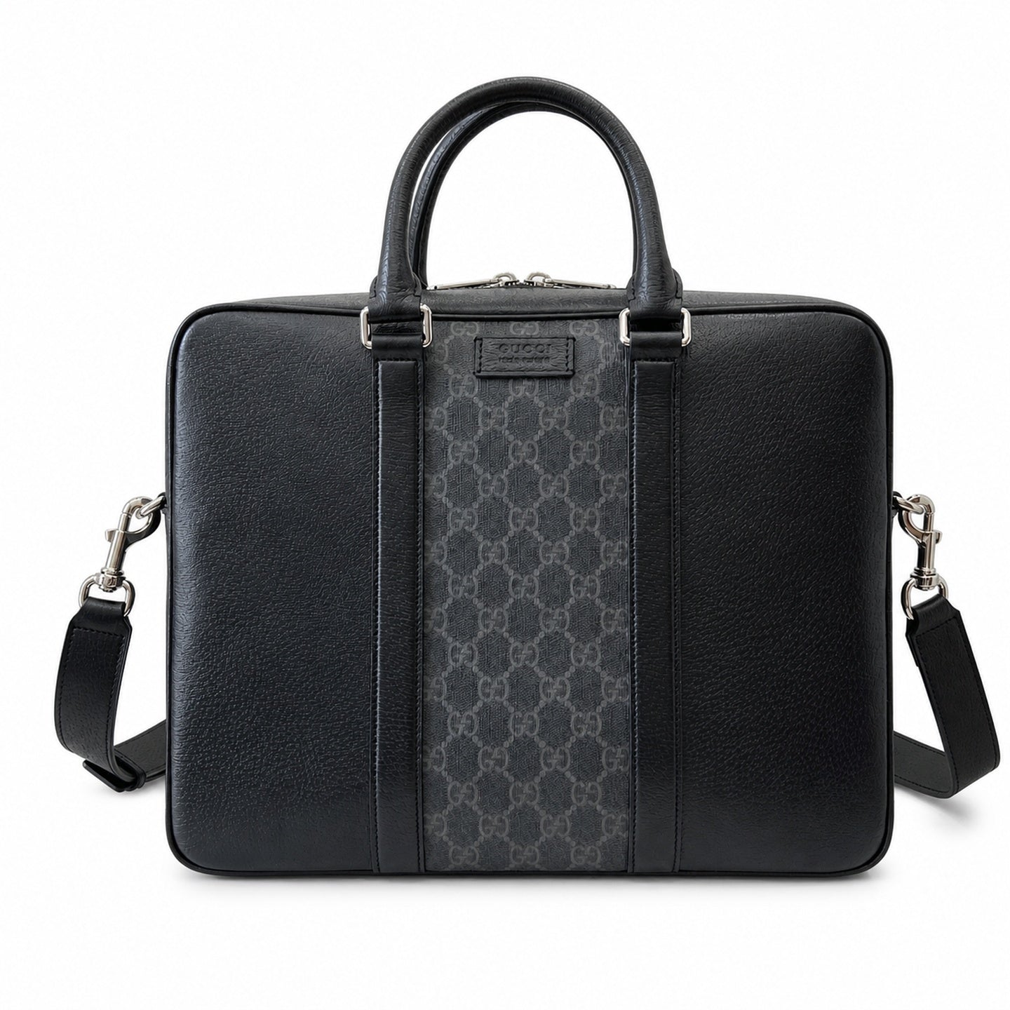 Gucci Supreme Mini Cotton Canvas Leather Black Green Briefcase