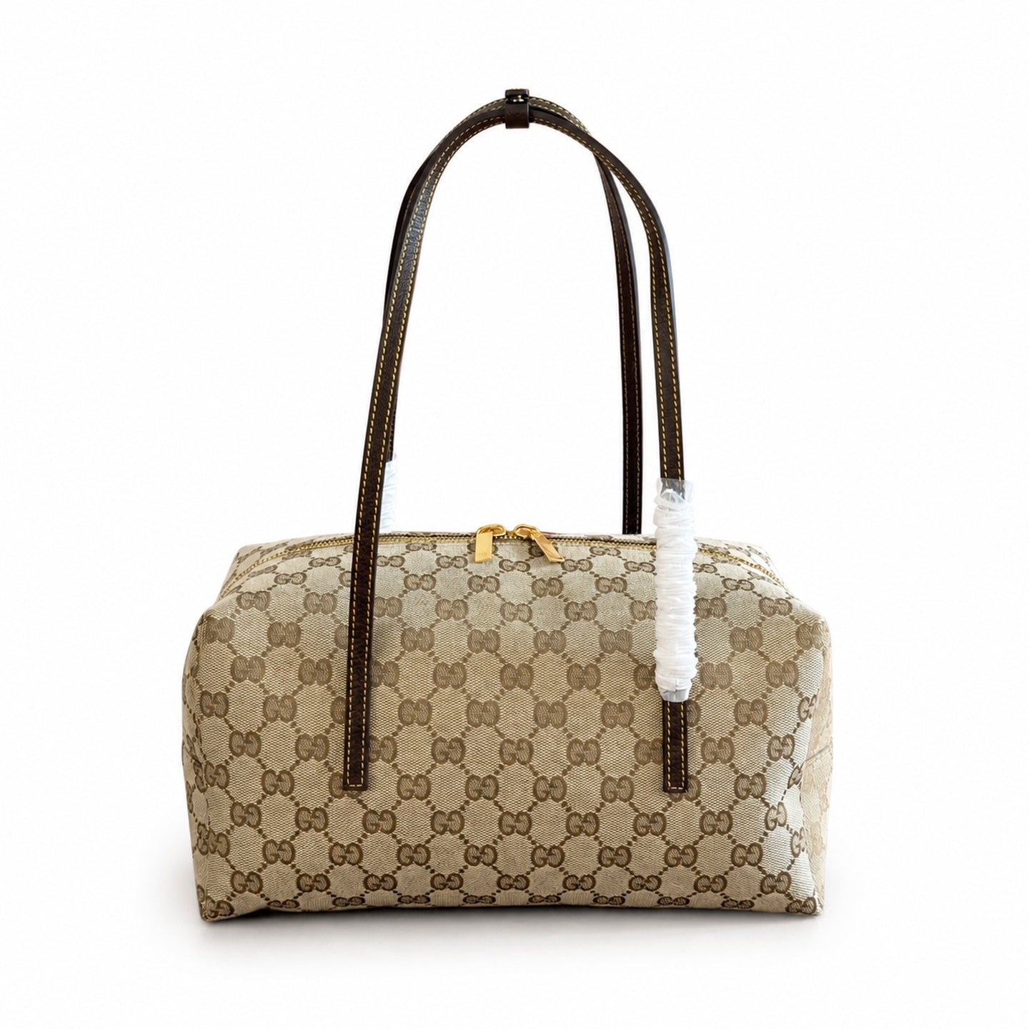 Gucci Denim Nylon Leather Brown Blue Boston Bag