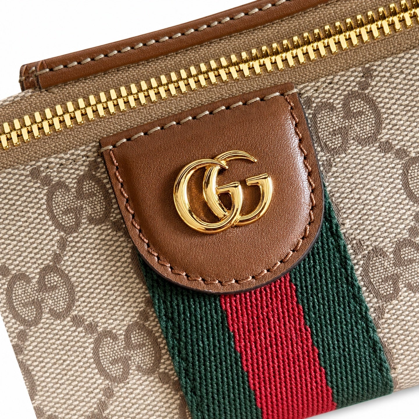 Gucci Cotton Canvas Leather Beige Brown Green Gold Bag