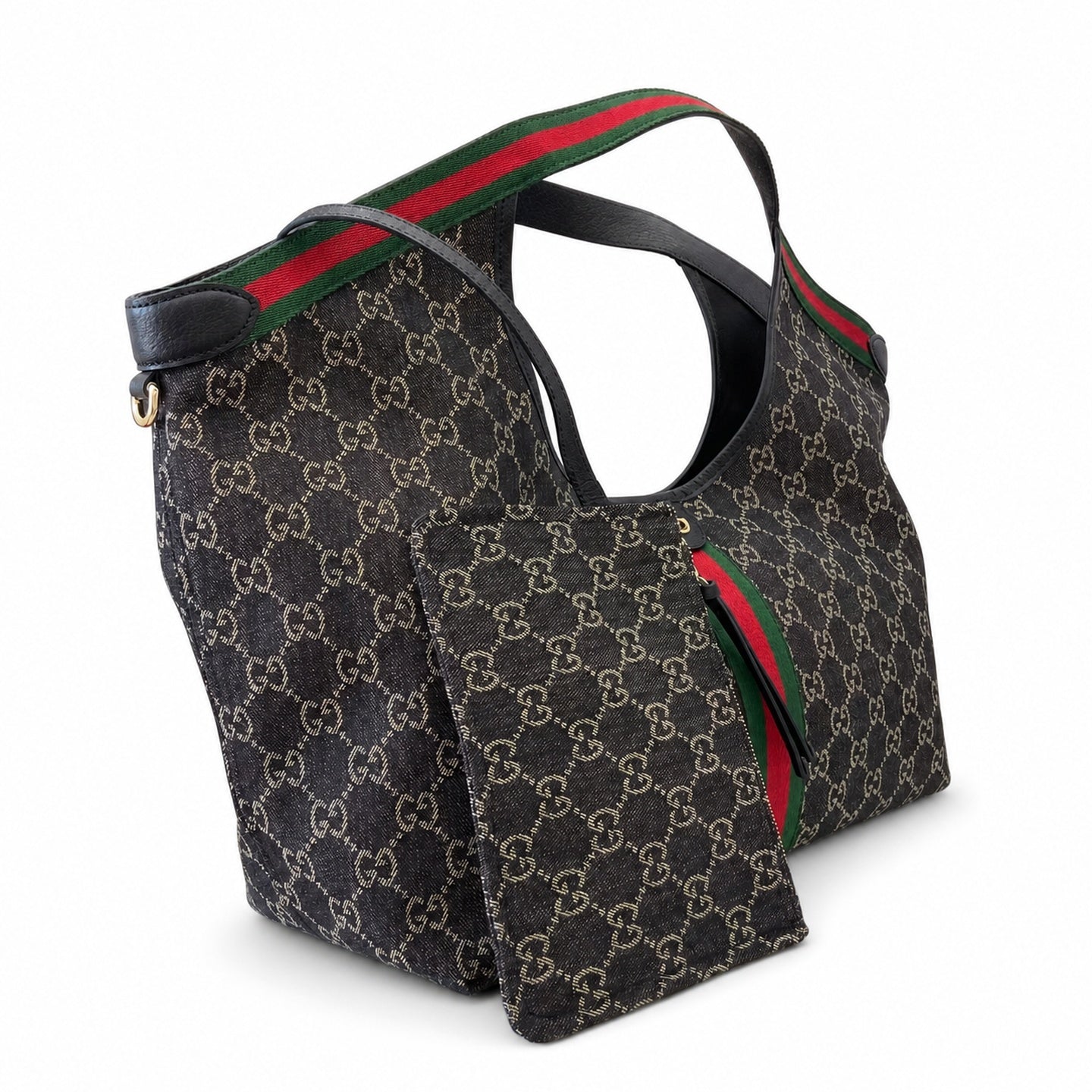 Gucci Giglio Cotton Denim Canvas Black White Red Green Gold Handbag