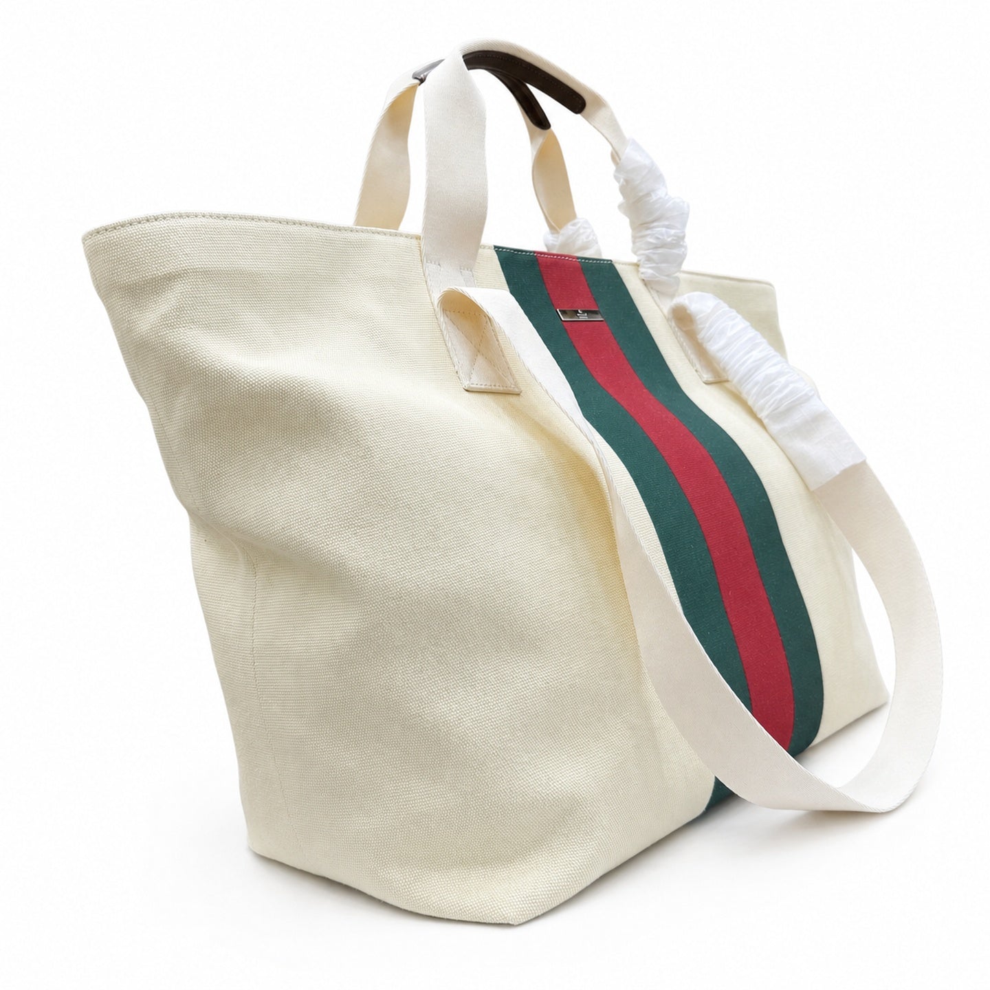Gucci Cotton Canvas Leather Beige Brown Red Green Bag