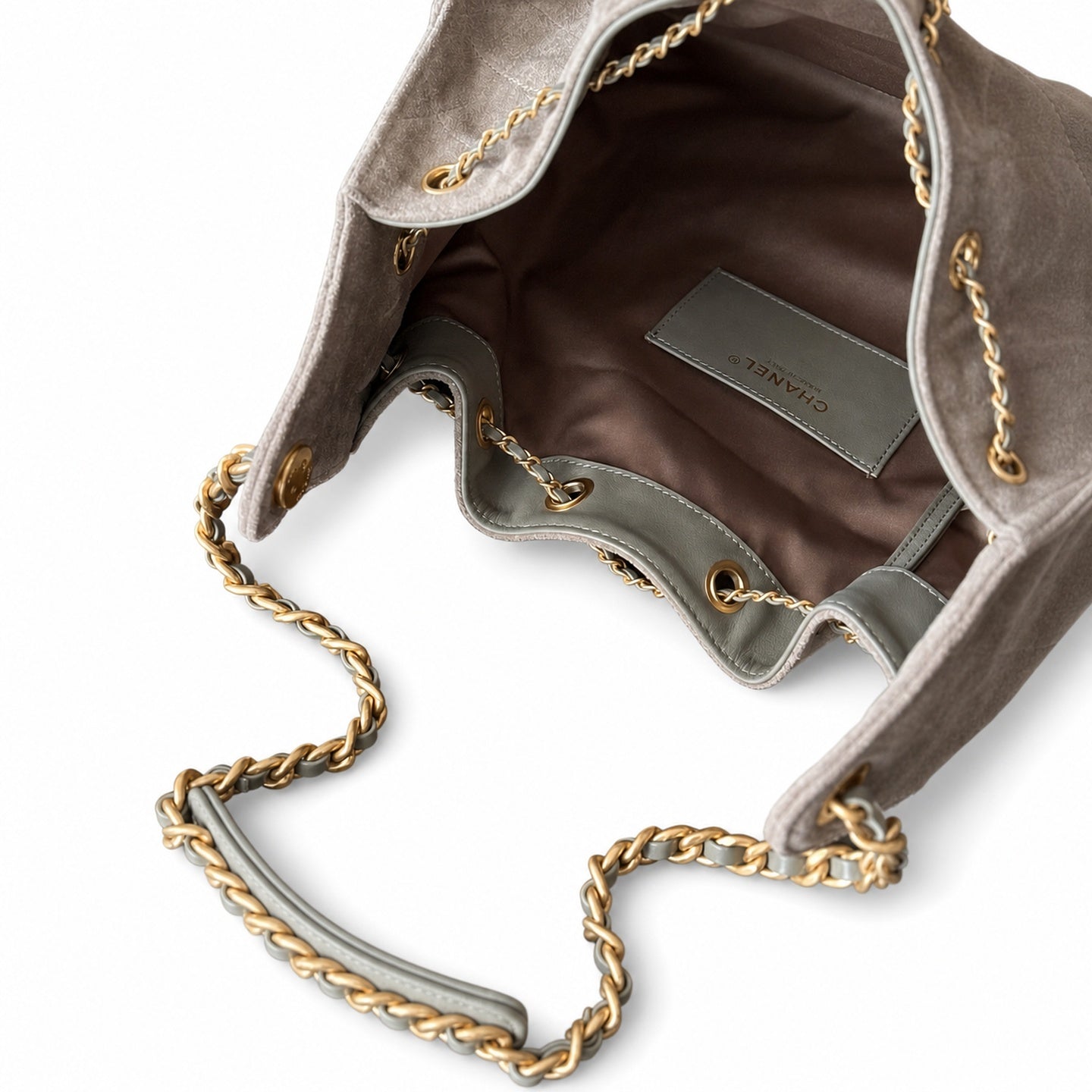Chanel Large Suede Leather Black Gold Shopping Bag