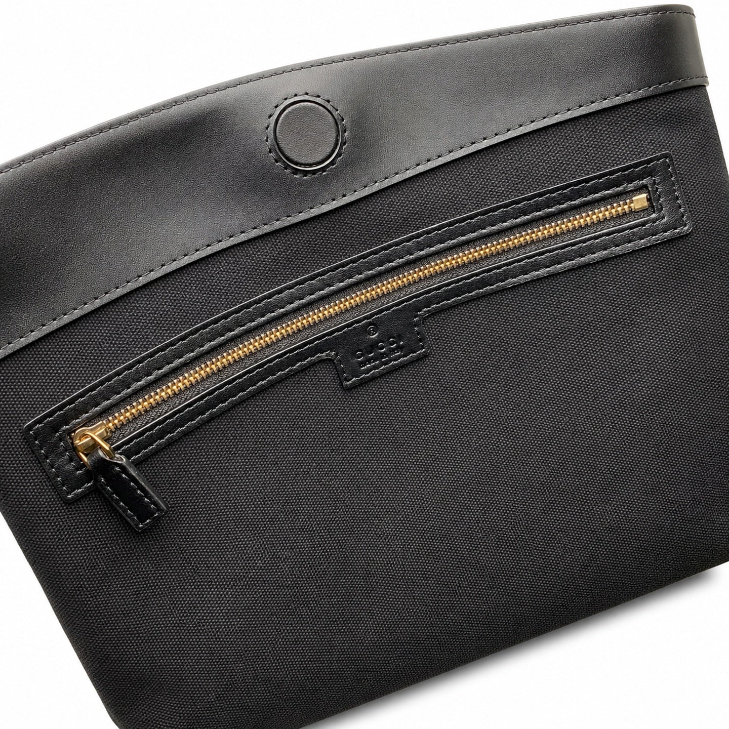 Gucci Horsebit Cotton Canvas Leather Black Beige Gold Handbag
