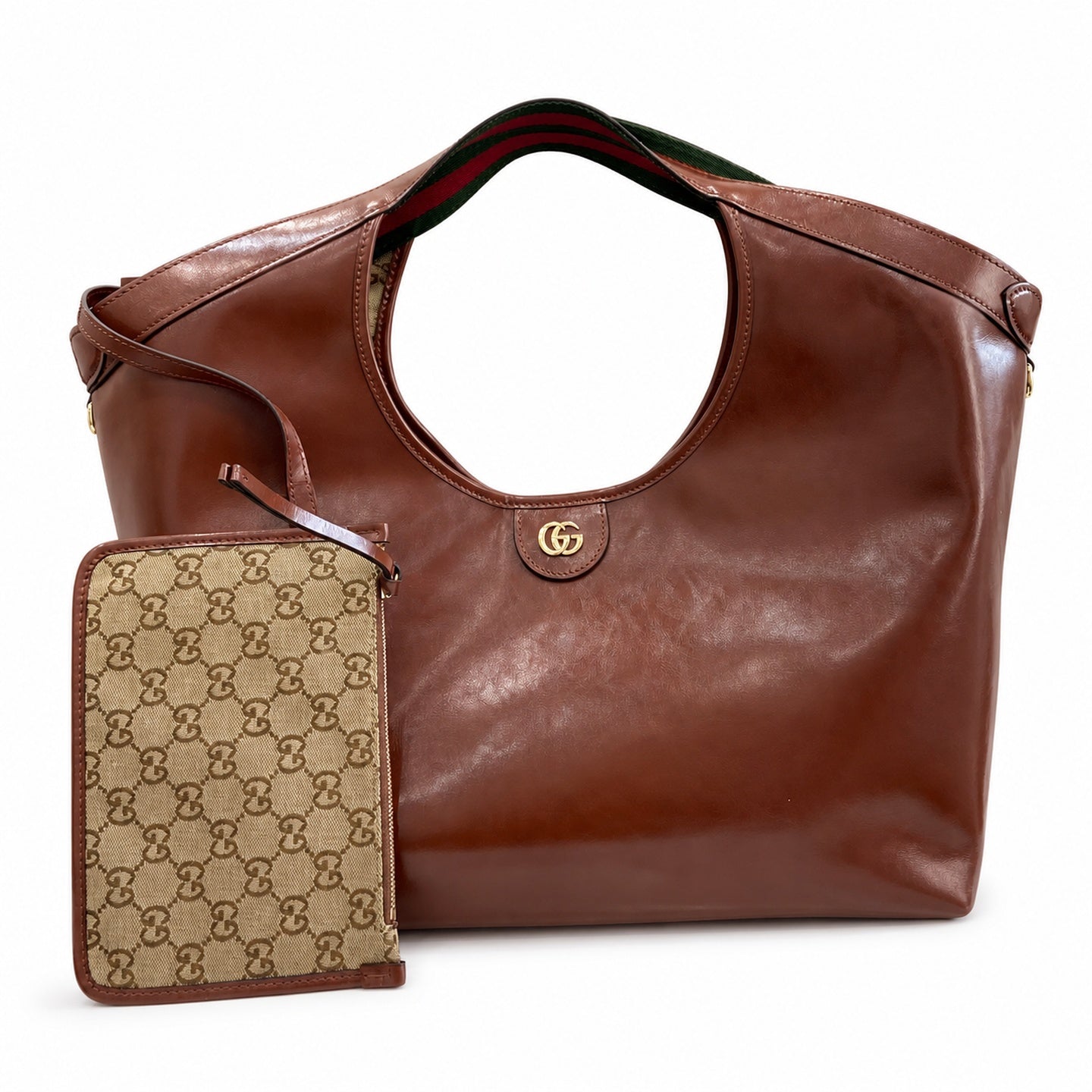 Gucci Giglio Canvas Leather Brown Gold Bag