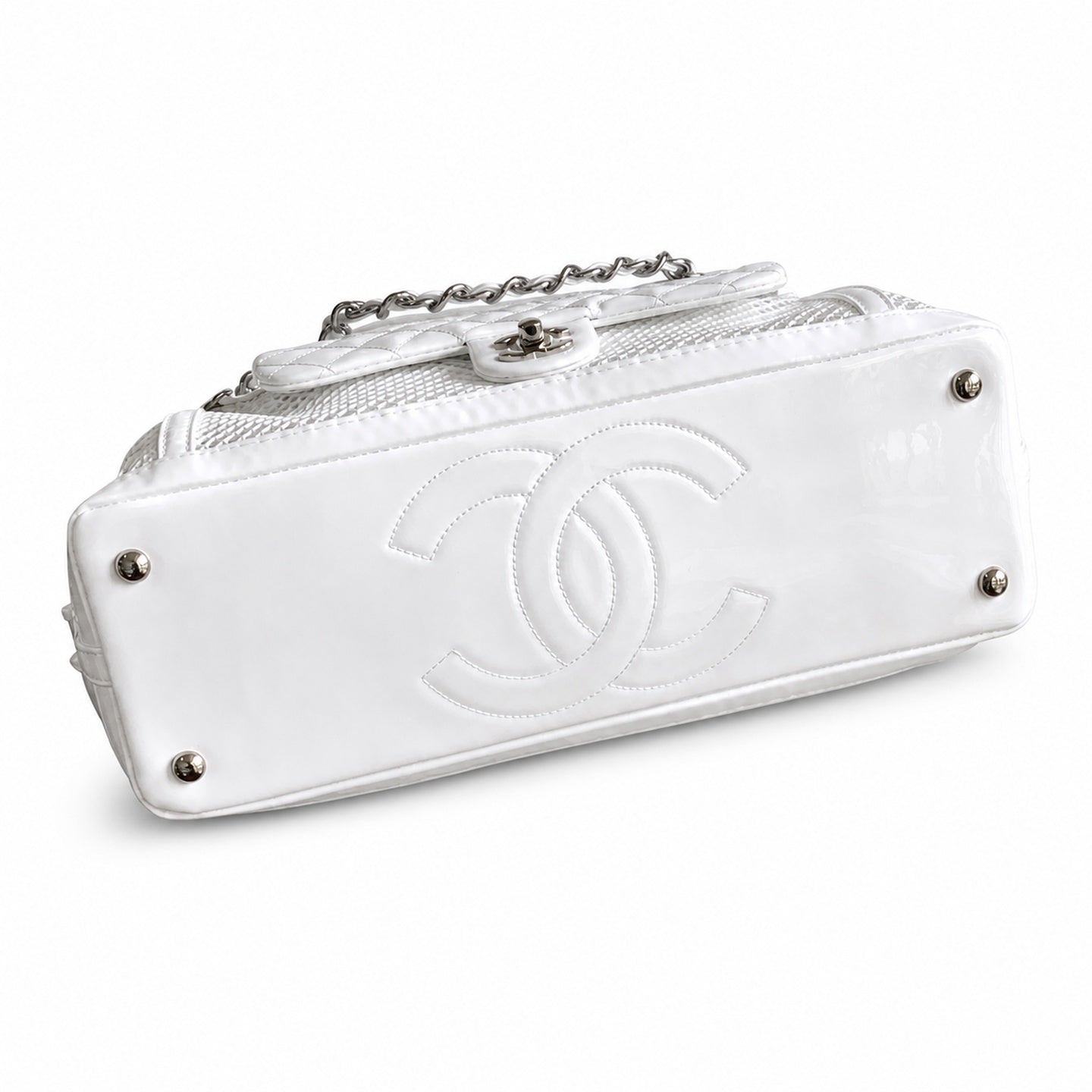 Chanel Large Patent Leather White Bag