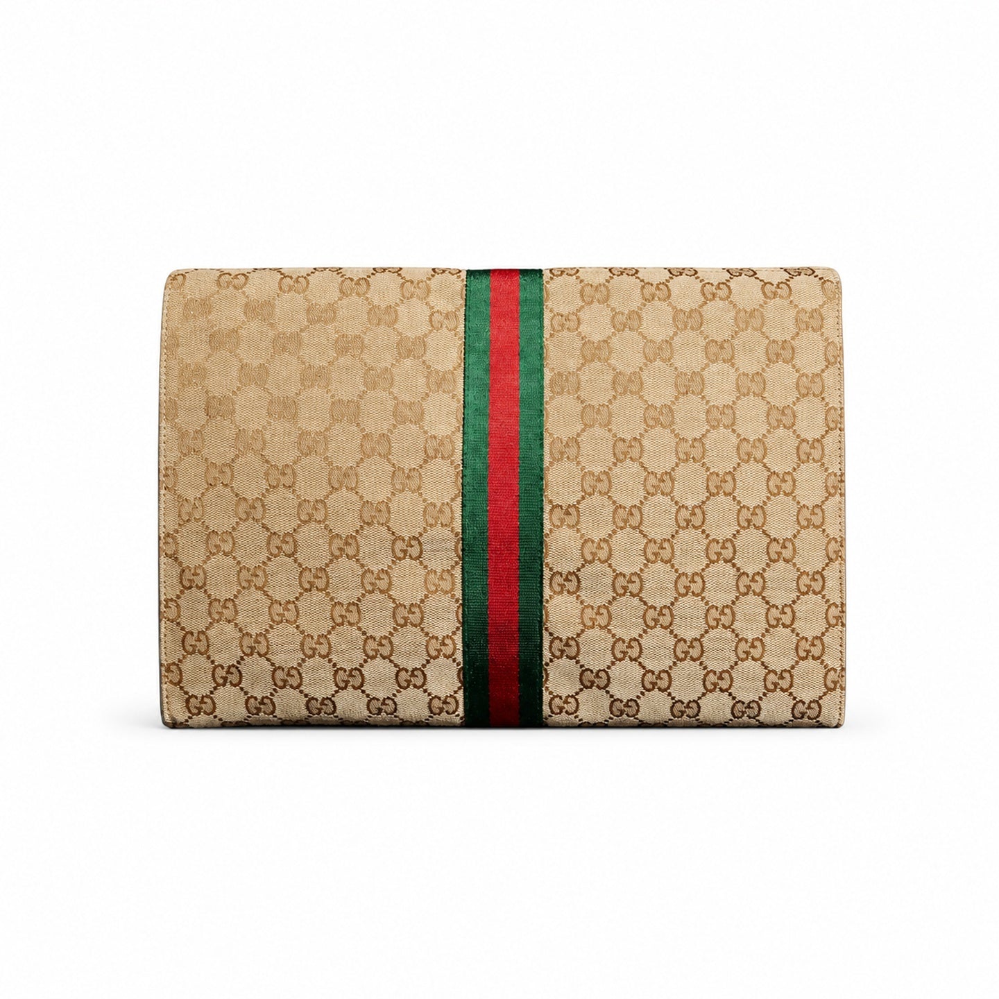 Gucci Canvas Leather Brown Red Green Gold Clutch