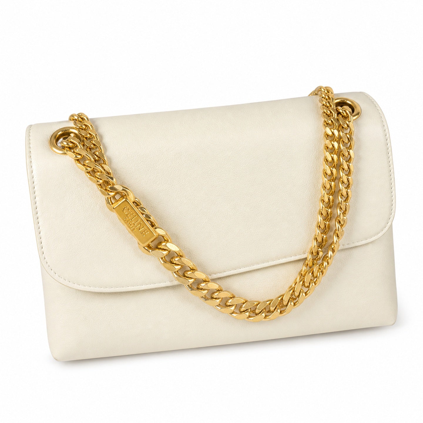 Celine Triomphe Medium Leather Silver Handbag