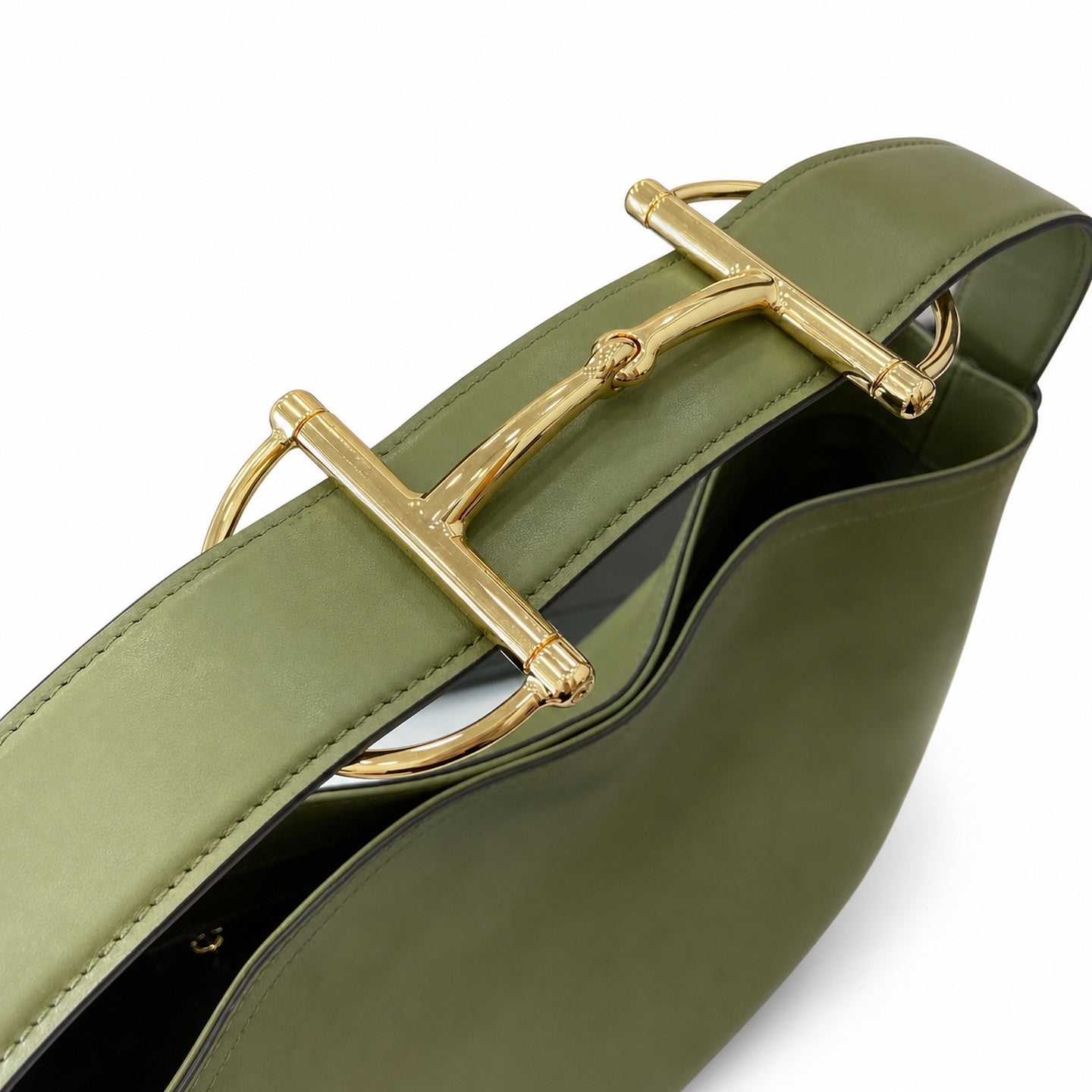 Gucci Horsebit Cotton Leather Green Gold Handbag