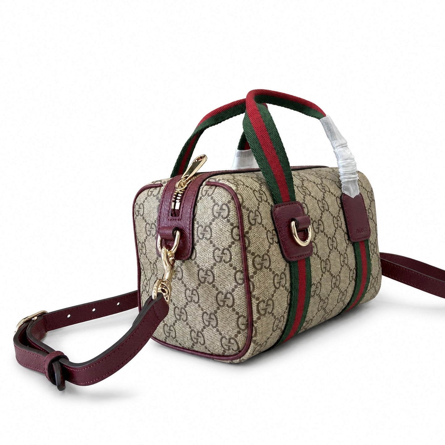 Gucci Mini Cotton Canvas Leather Beige Brown Red Green Gold Bag