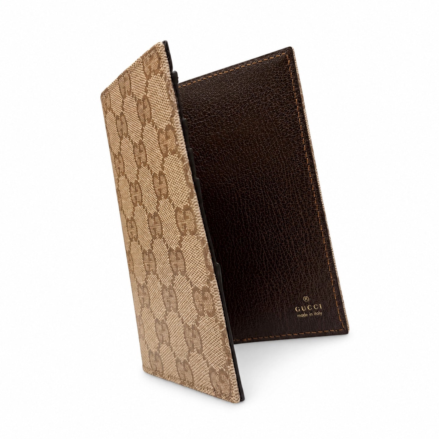 Gucci Canvas Leather Brown Gold Silver Passport Holder