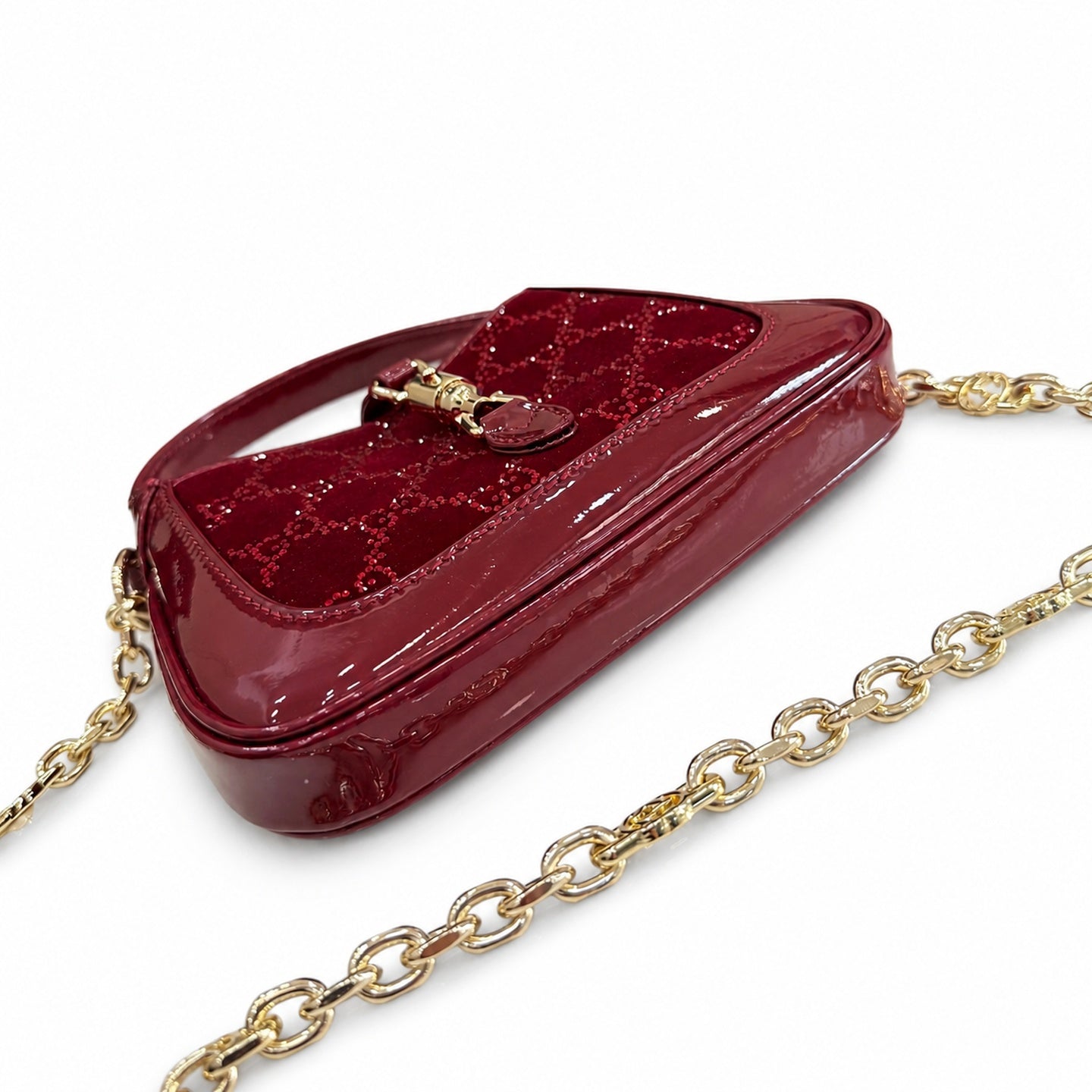 Gucci Jackie 1961 Silk Velvet Leather Red Gold Handbag
