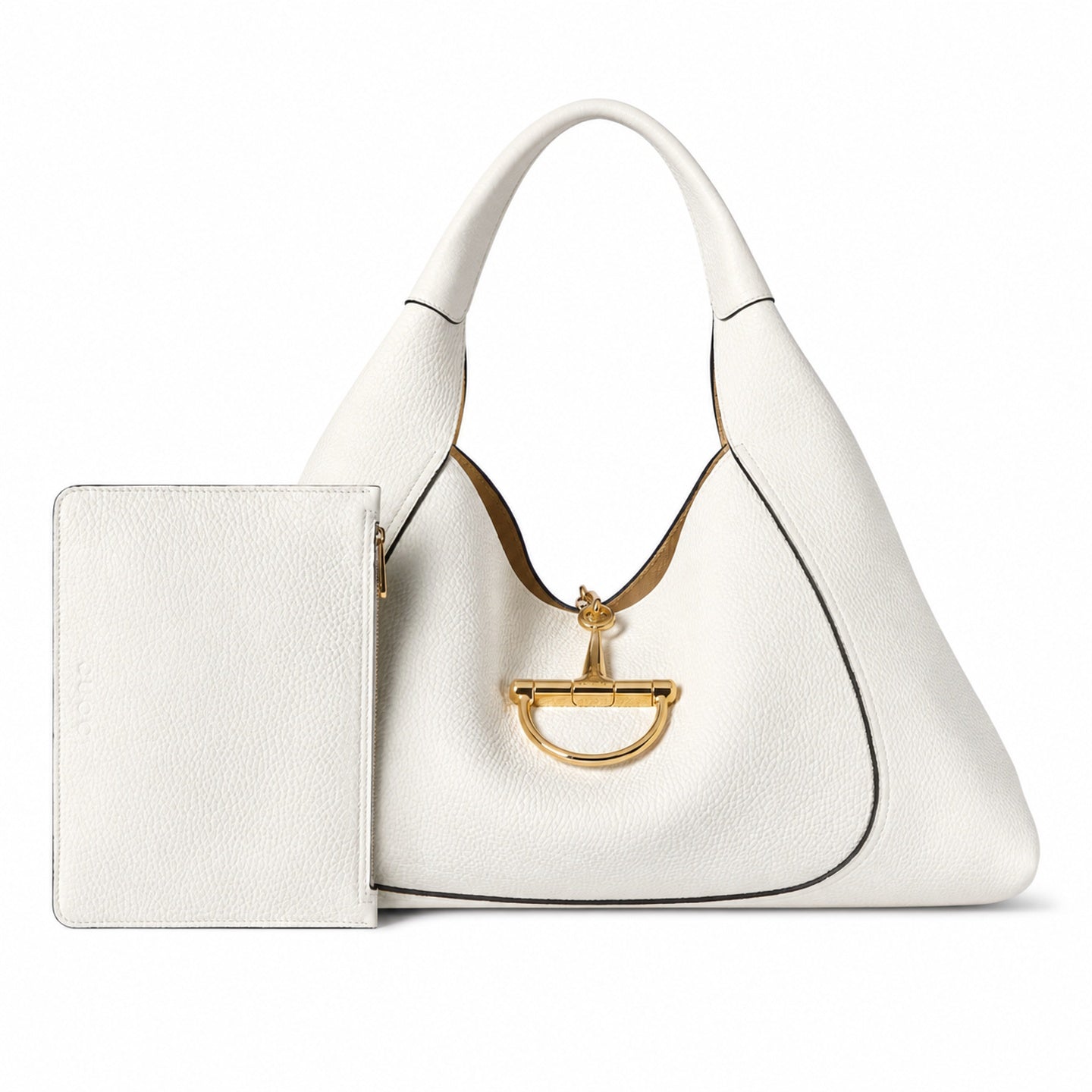 Gucci Horsebit Large Leather White Brown Gold Bag