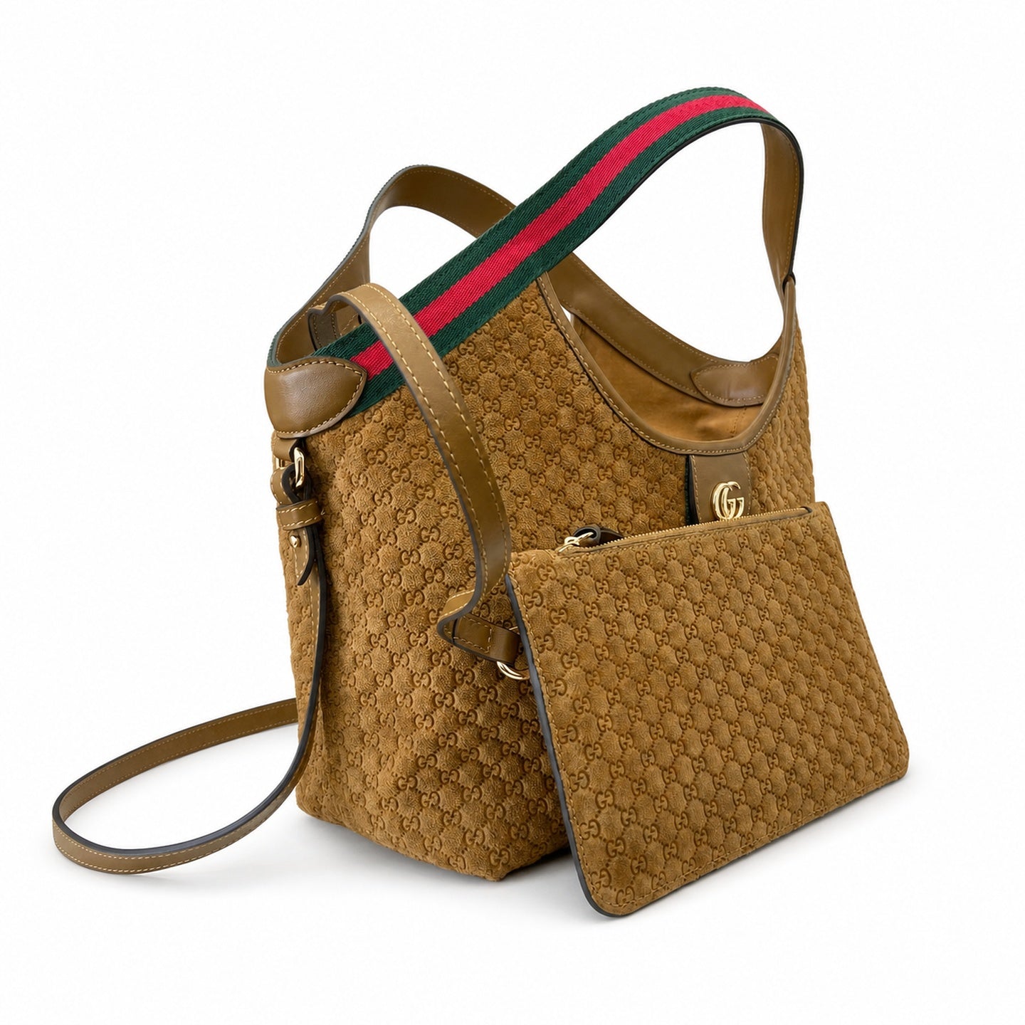 Gucci Giglio Small Cotton Suede Canvas Velvet Leather Brown Red Green Gold Tote Bag