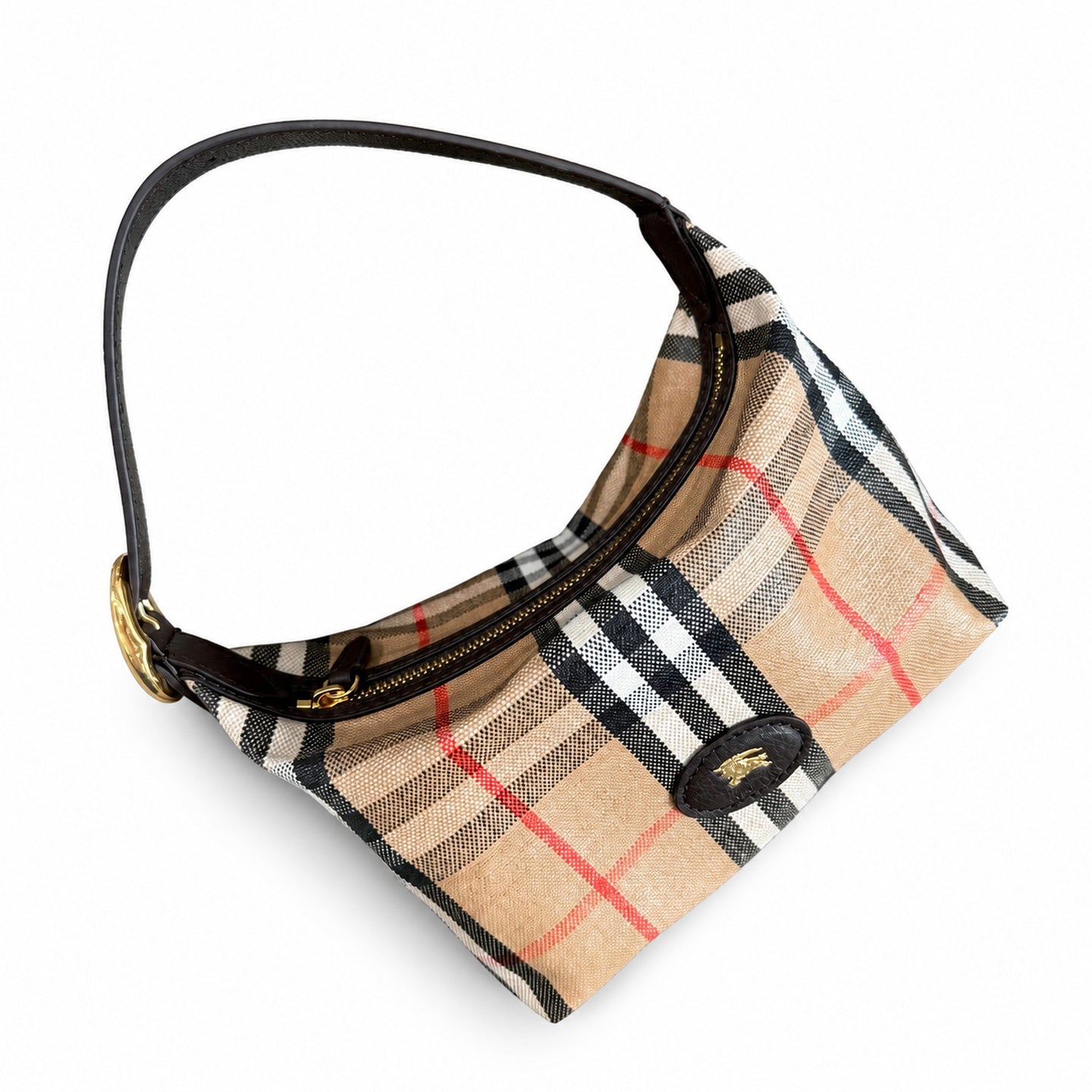 Burberry Highlands Mini Cotton Jacquard Leather Check Bag