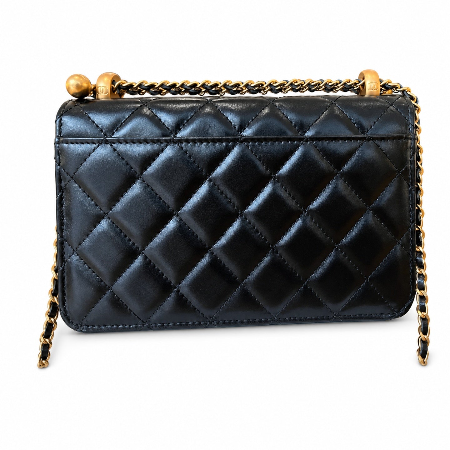 Chanel Small Leather Black Gold Wallet on Chain