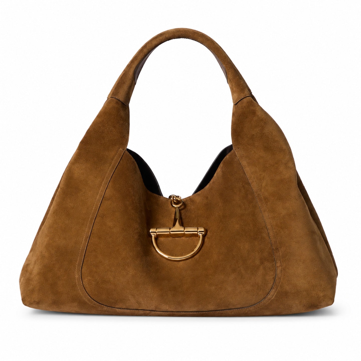 Gucci Horsebit Large Suede Brown Gold Shoulder Bag