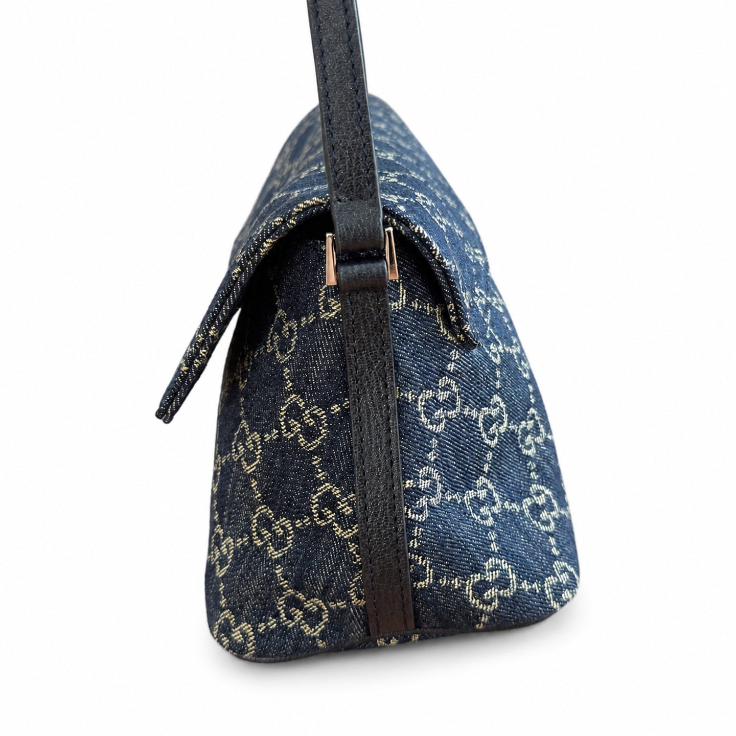 Gucci Denim Nylon Leather Blue Shoulder Bag