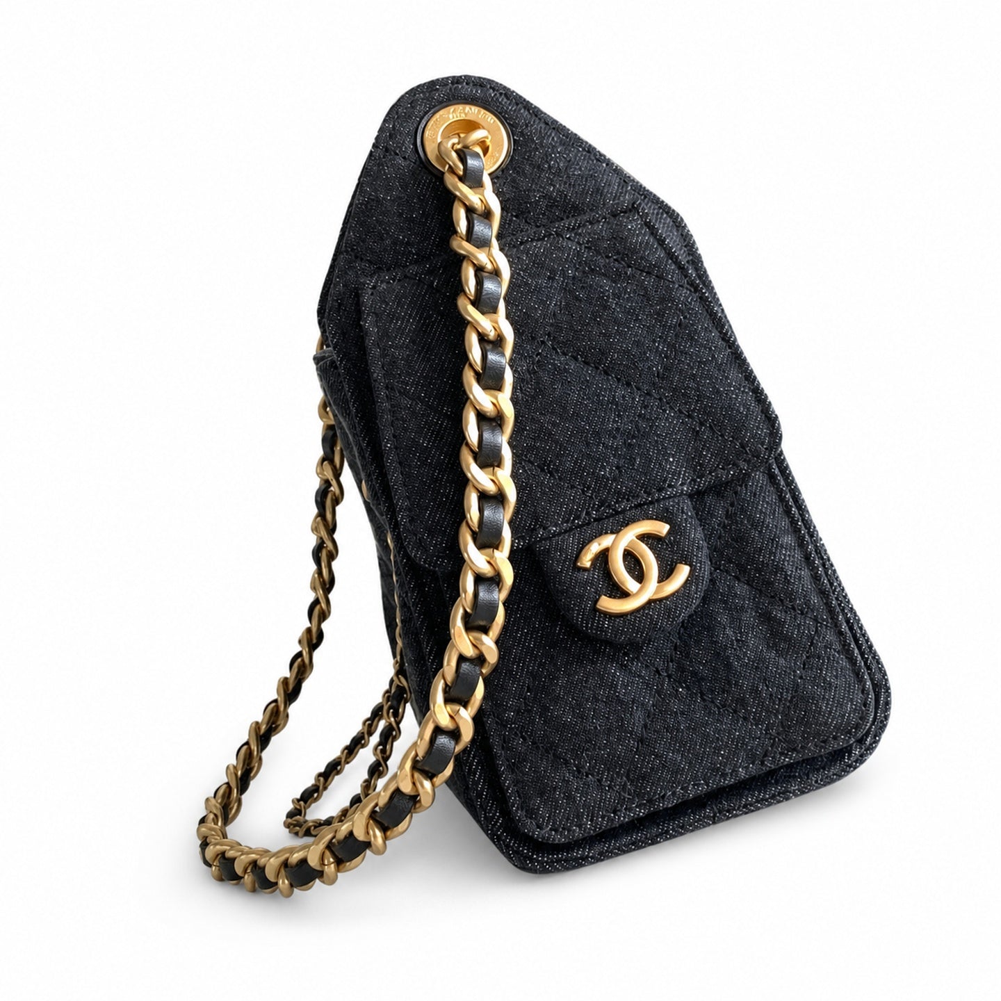 Chanel 25 Small Denim Black Gold Bag