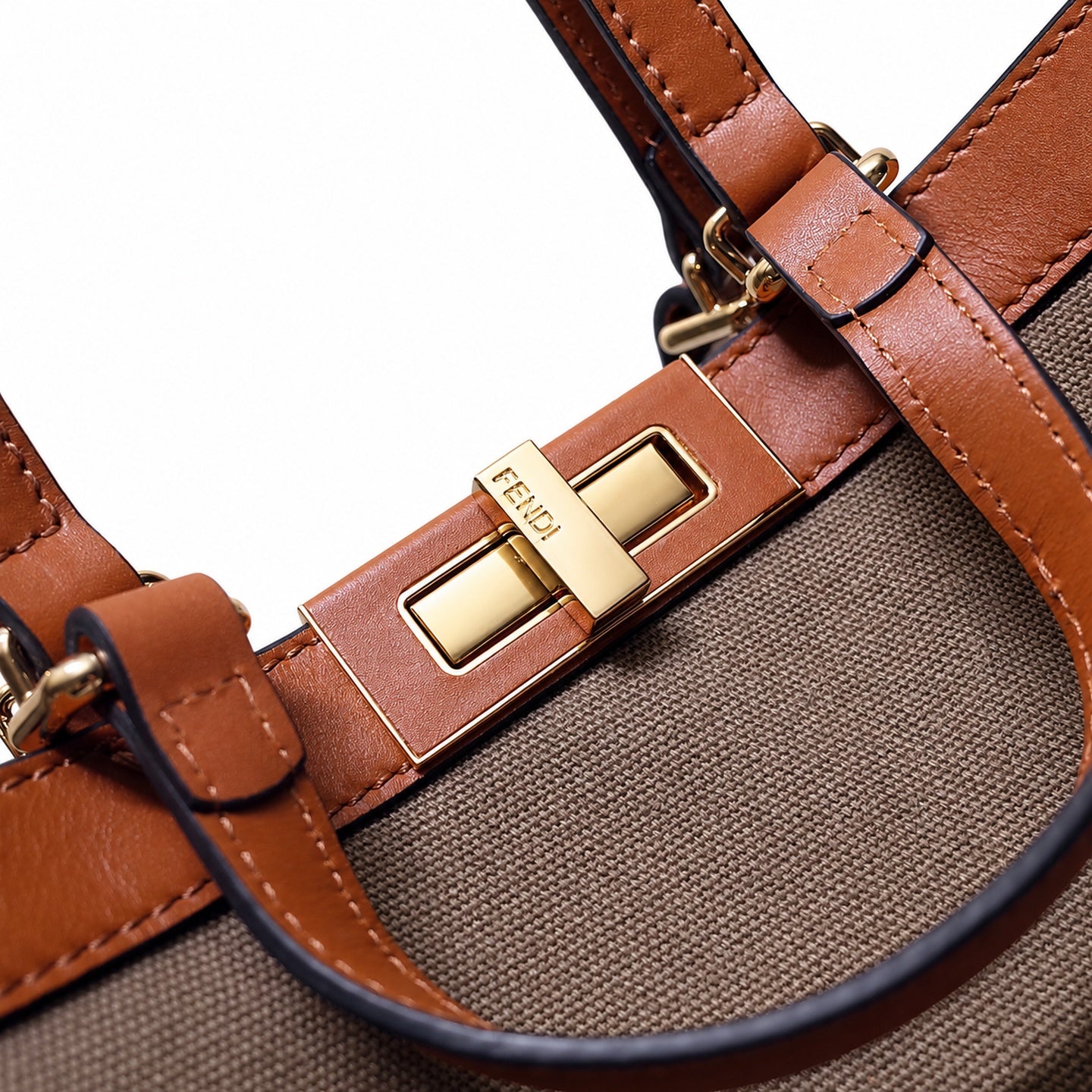 Fendi Peekaboo X-Tote Medium Embroidered Canvas Leather Brown Green Handbag