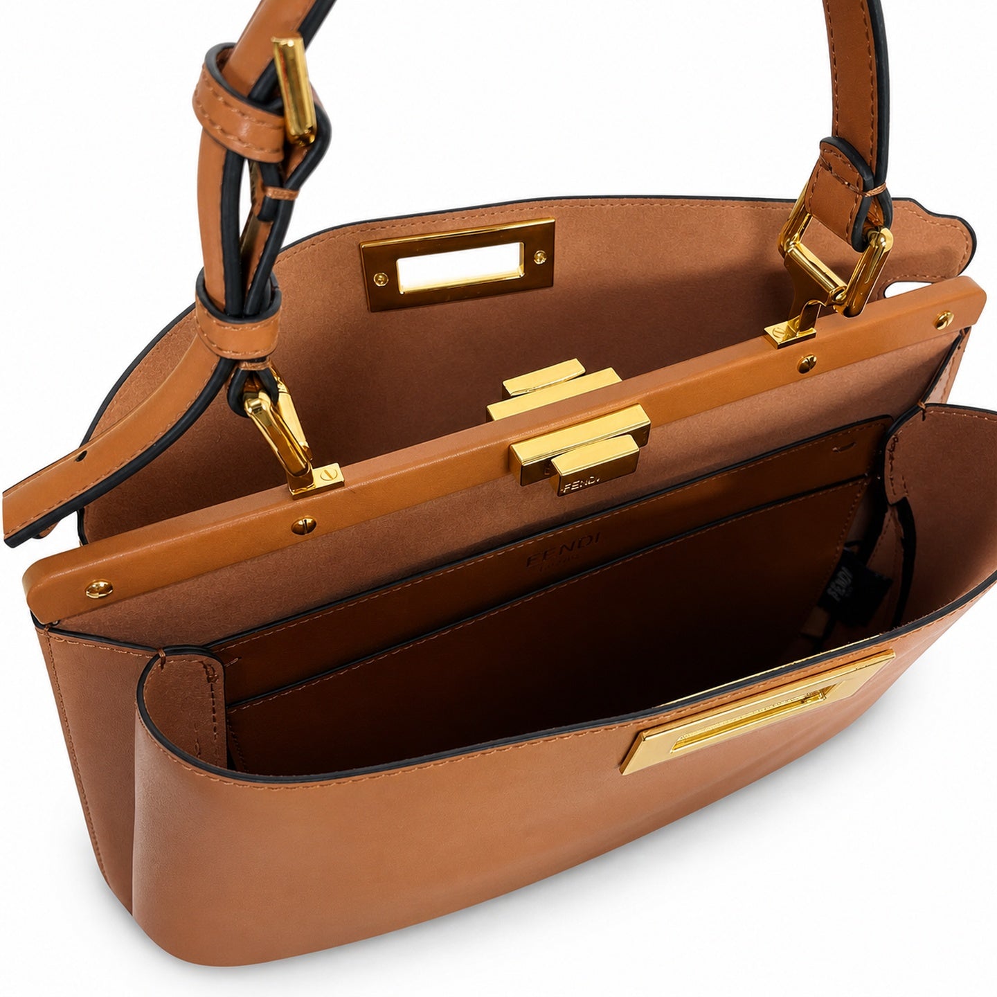 Fendi Peekaboo Soft Large Velvet Leather Gold Handbag