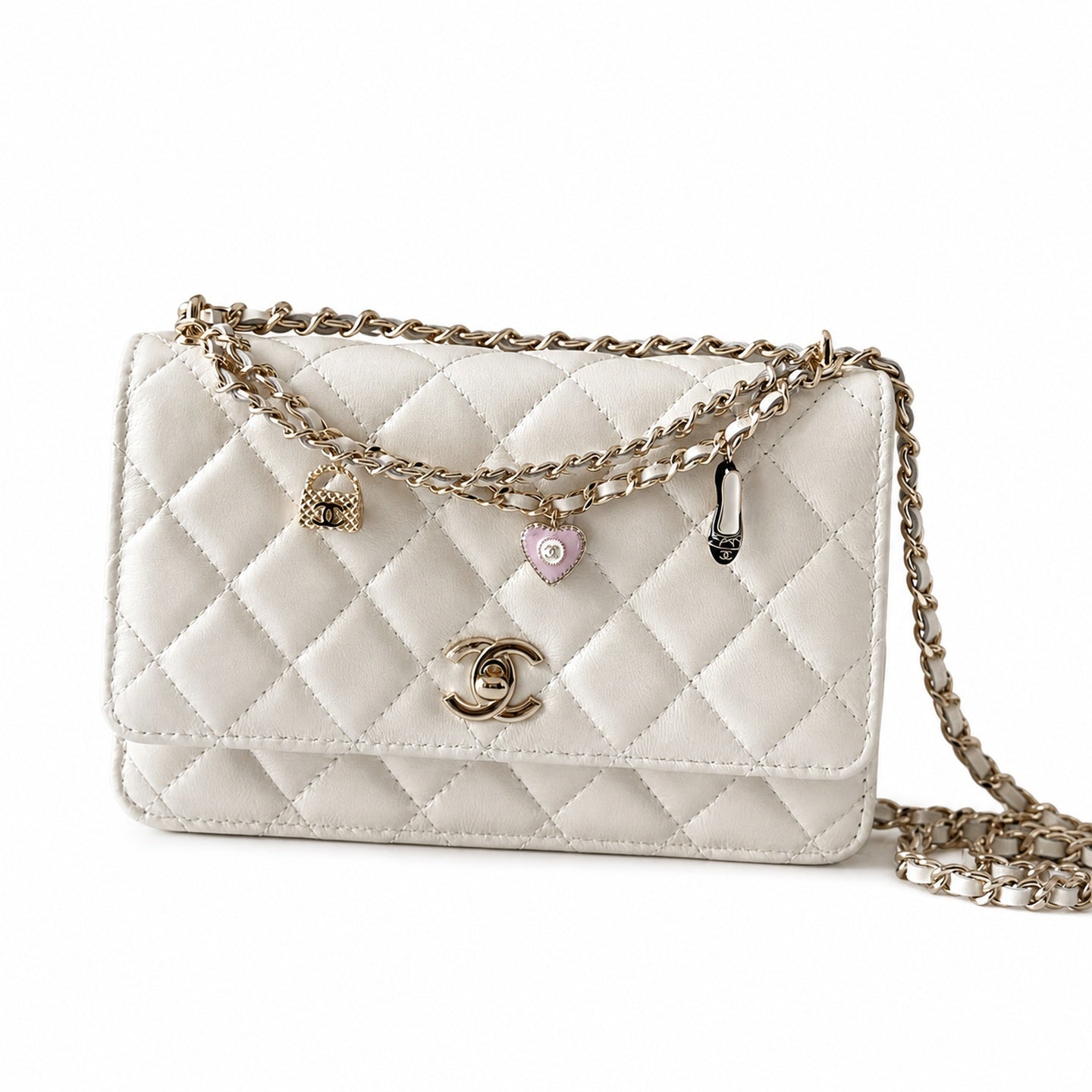 Chanel Leather White Pink Gold Handbag
