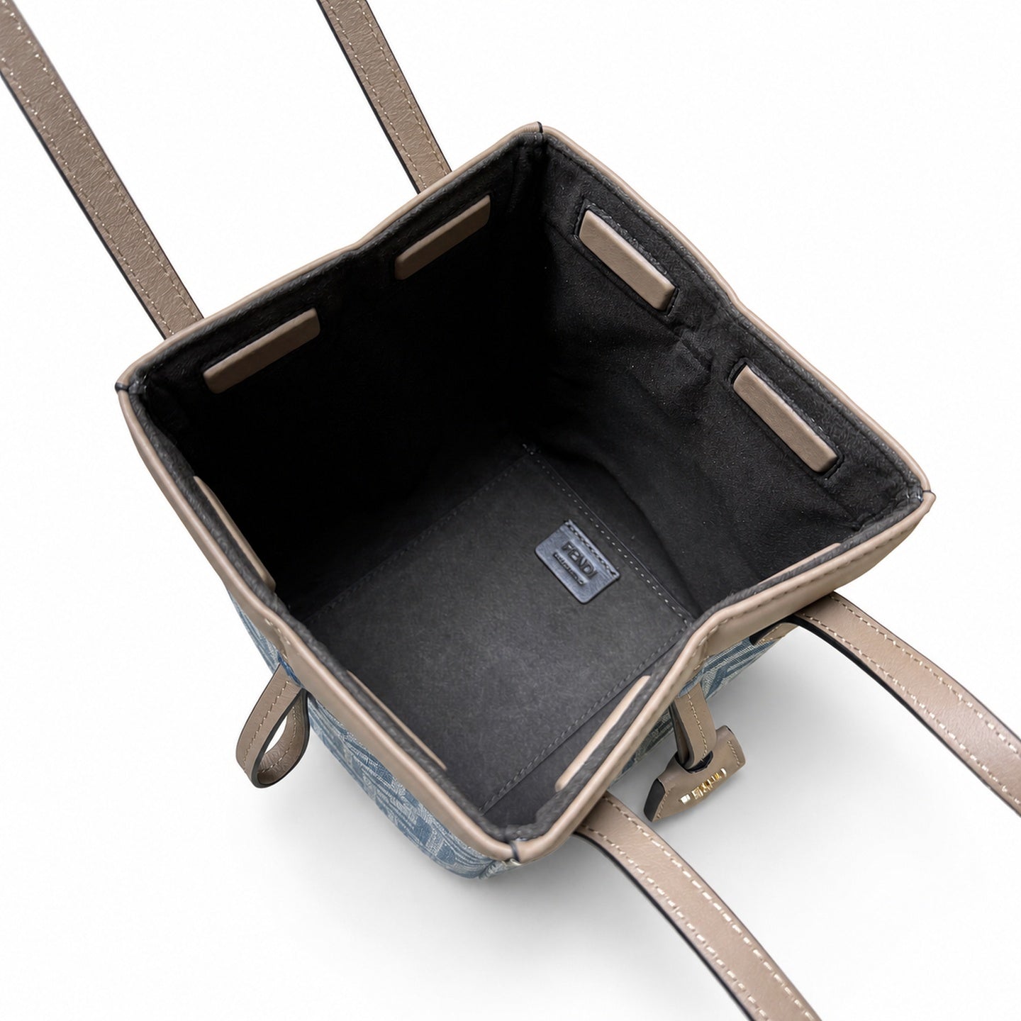 Fendi Origami Medium Denim Leather Beige Blue Gold Bag