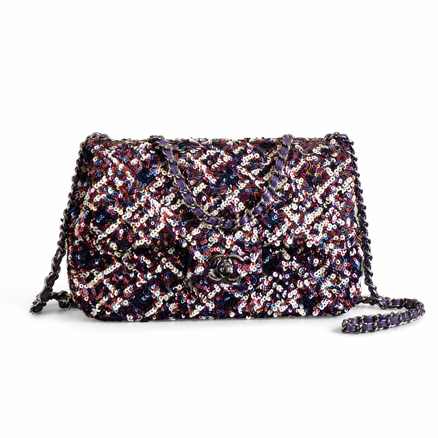 Chanel Mini Embroidered Black Pink Purple Silver Handbag