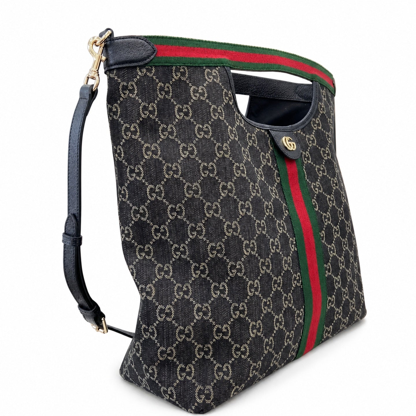 Gucci Giglio Men's Cotton Denim Canvas Leather Black White Brown Red Green Gold Handbag