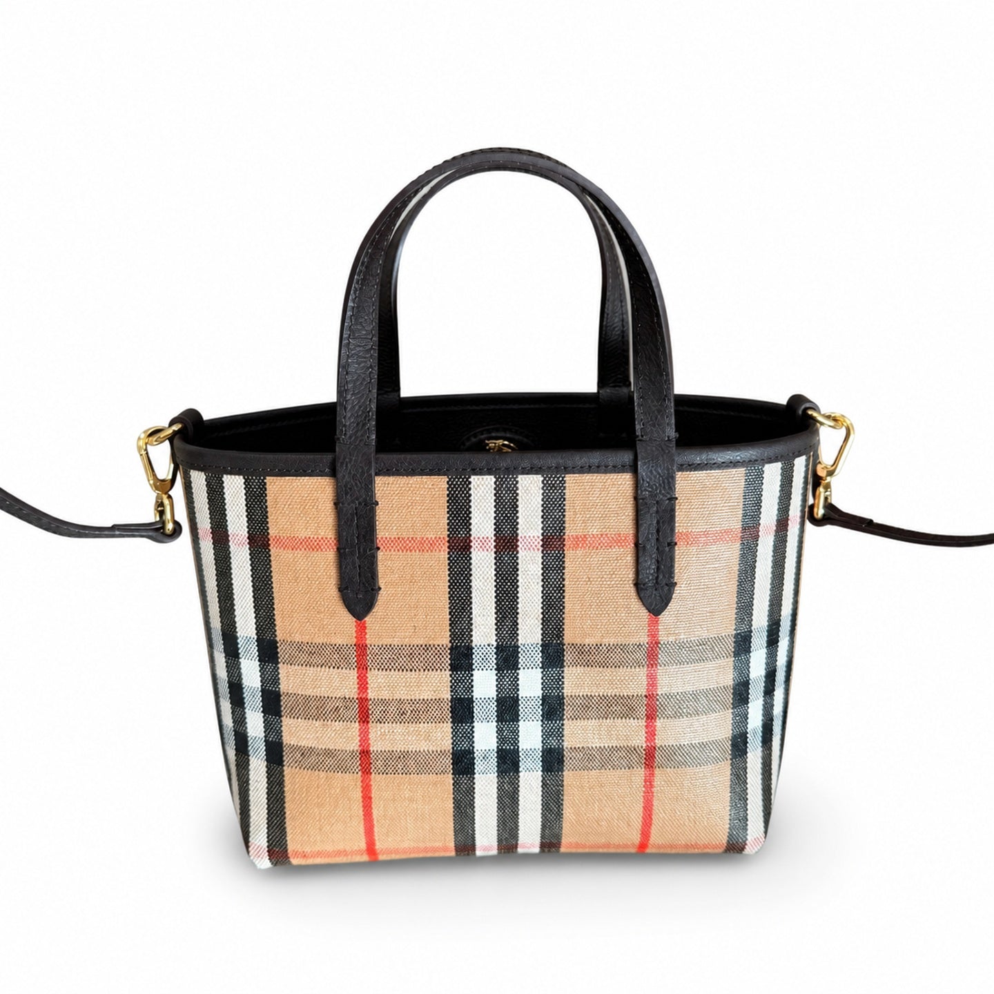 Burberry Reversible Mini Cotton Leather Check Beige Tote Bag