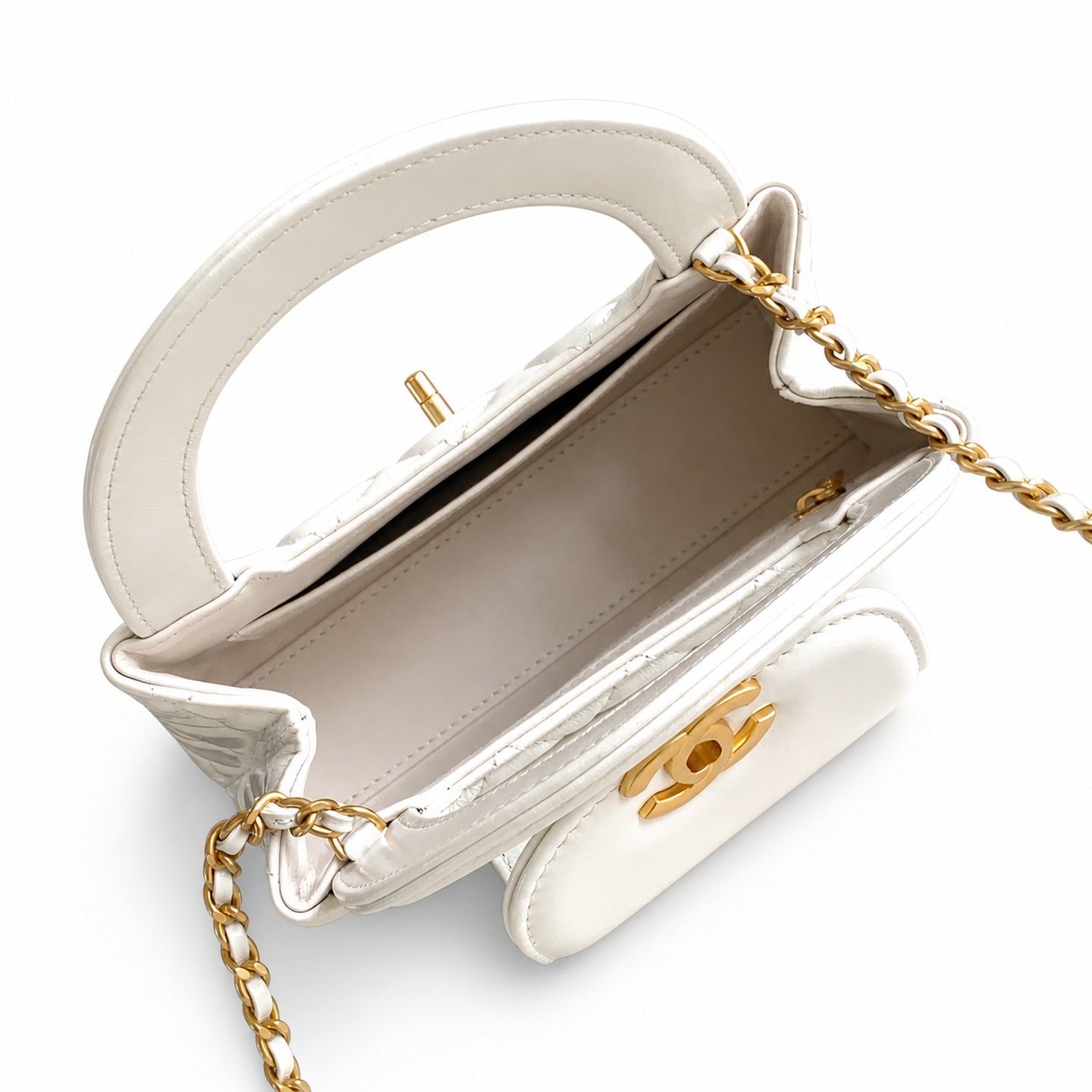 Chanel Kelly Leather White Gold Chain Bag