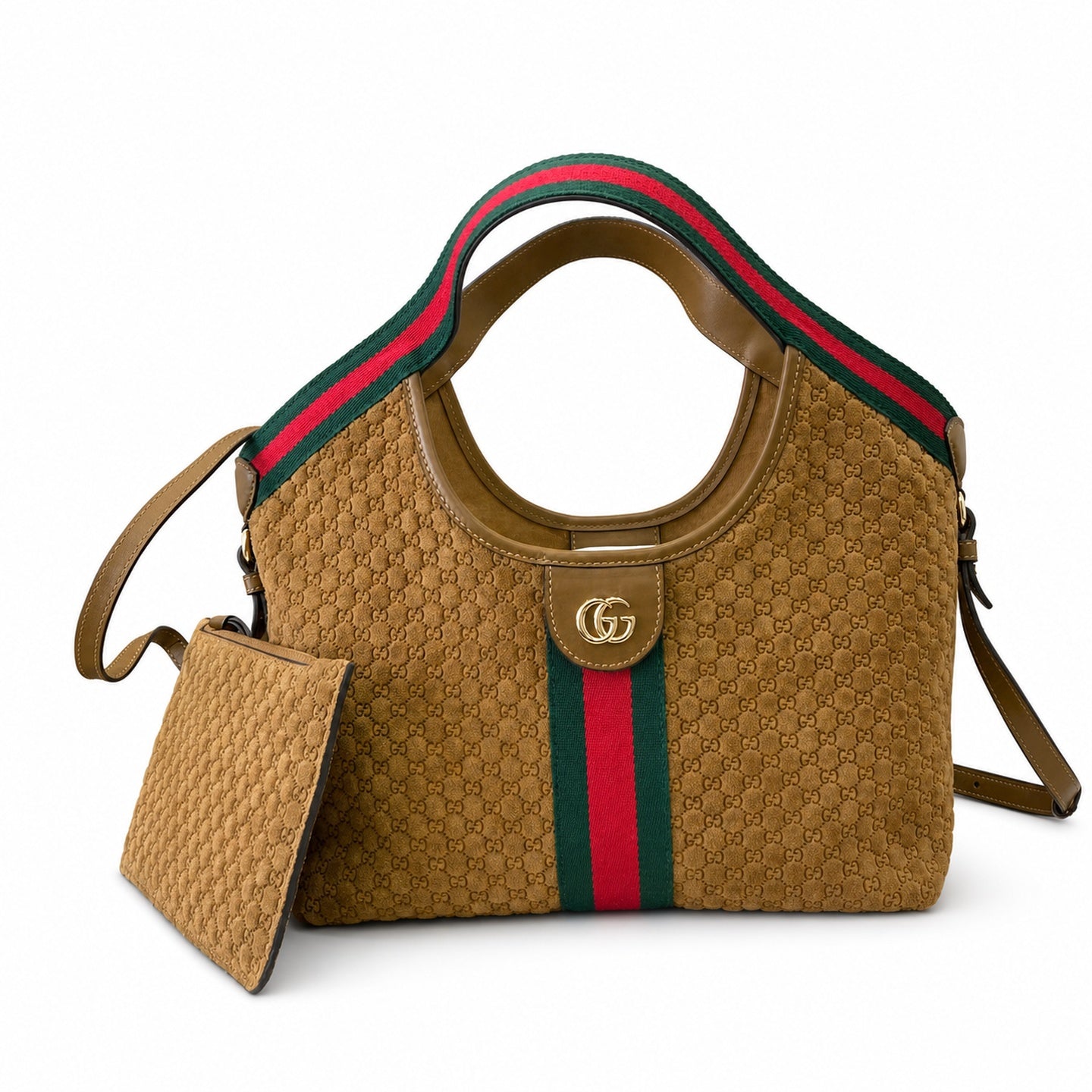 Gucci Giglio Small Cotton Suede Canvas Velvet Leather Brown Red Green Gold Tote Bag