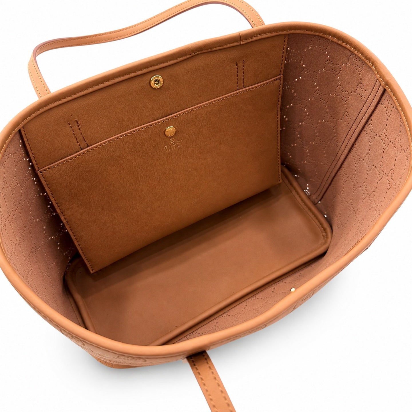 Gucci Suede Leather Brown Gold Tote Bag