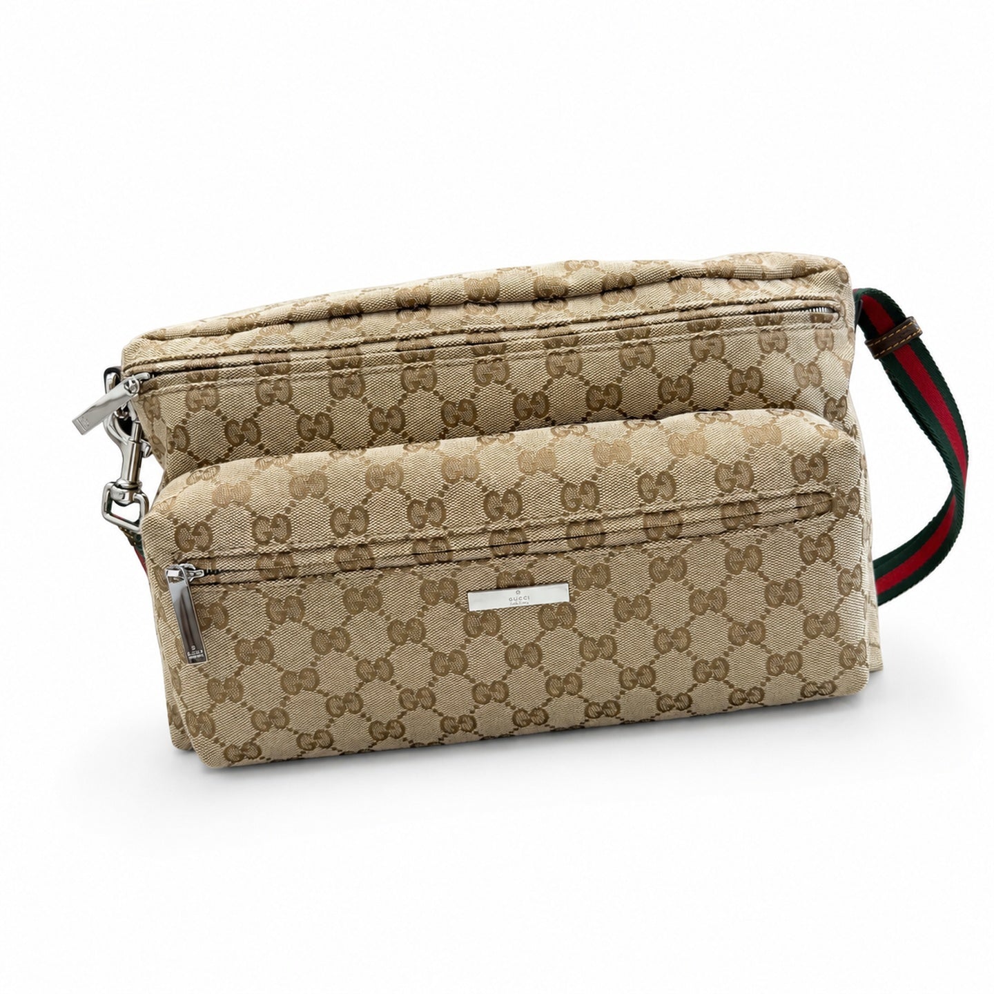Gucci Canvas Leather Brown Red Green Silver Bag