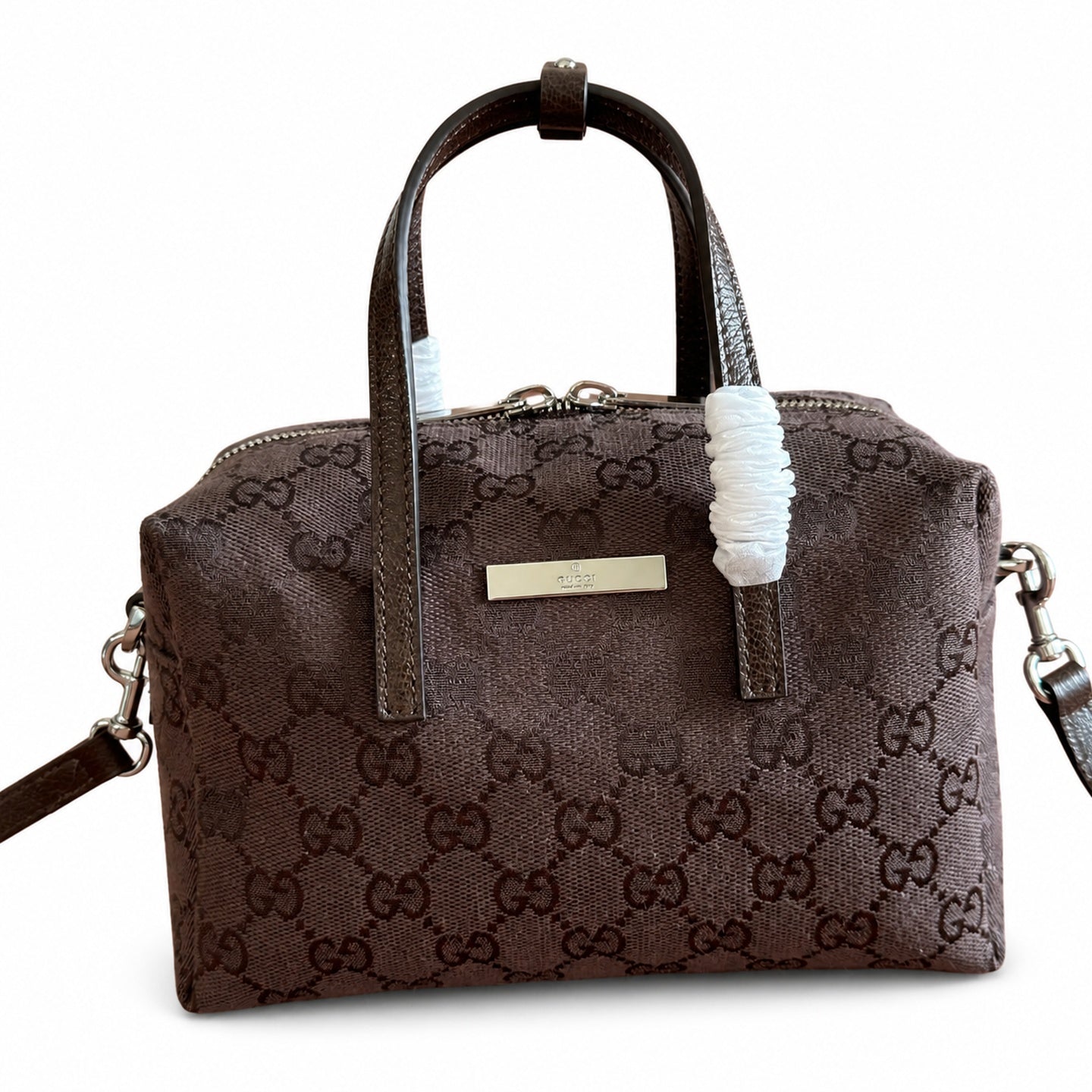 Gucci Small Denim Canvas Leather Blue Boston Bag