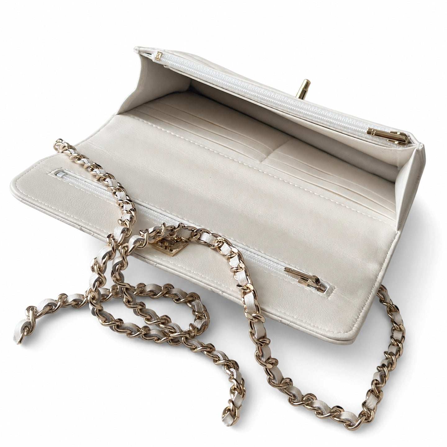 Chanel Leather White Pink Gold Handbag