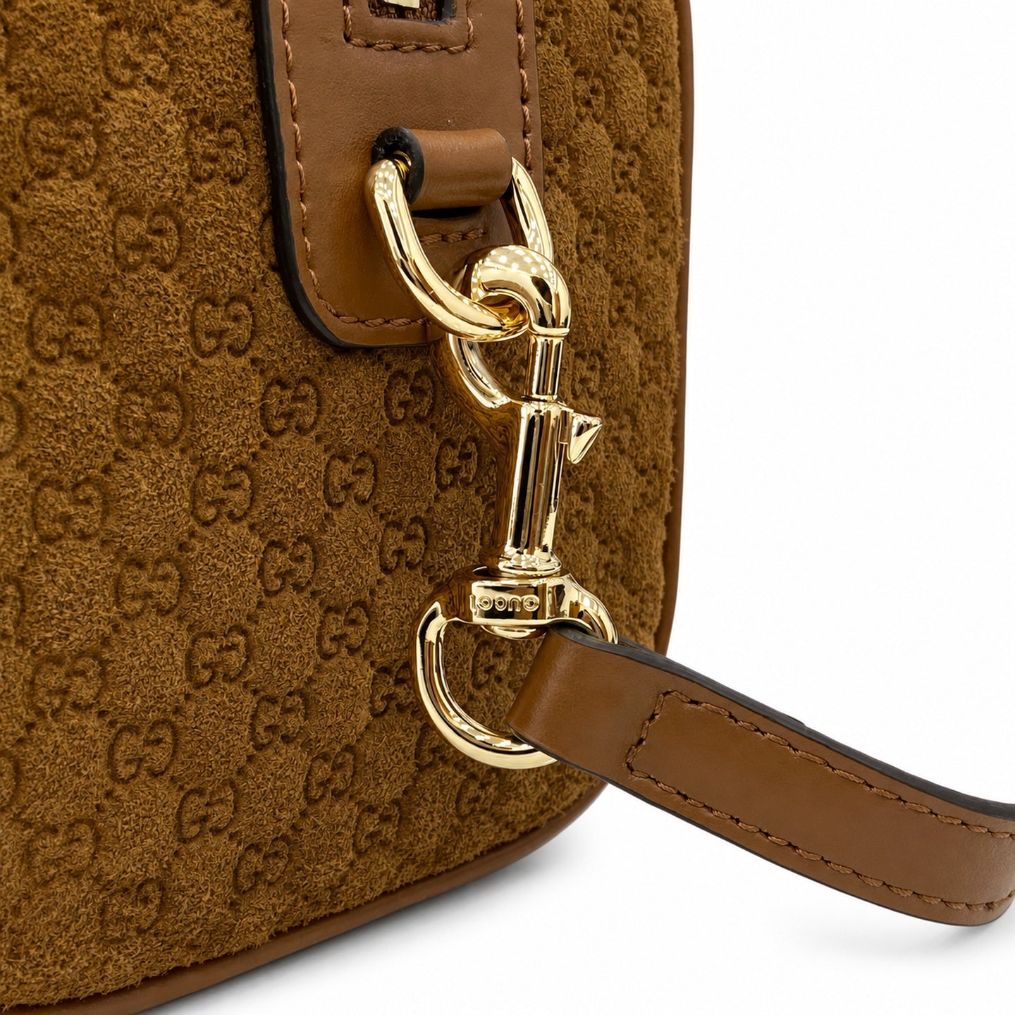 Gucci Mini Cotton Denim Suede Leather Brown Gold Handbag