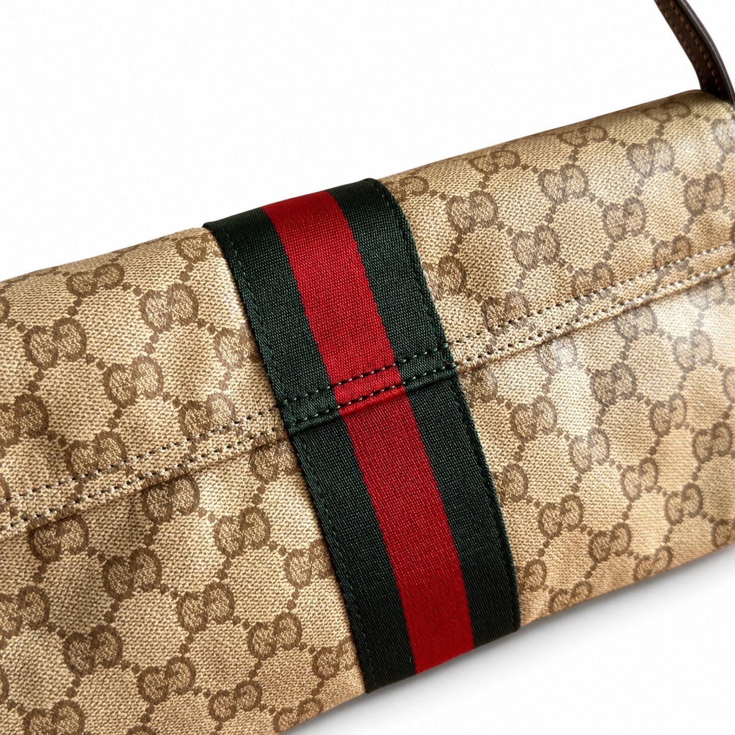 Gucci Denim Nylon Leather Brown Blue Shoulder Bag