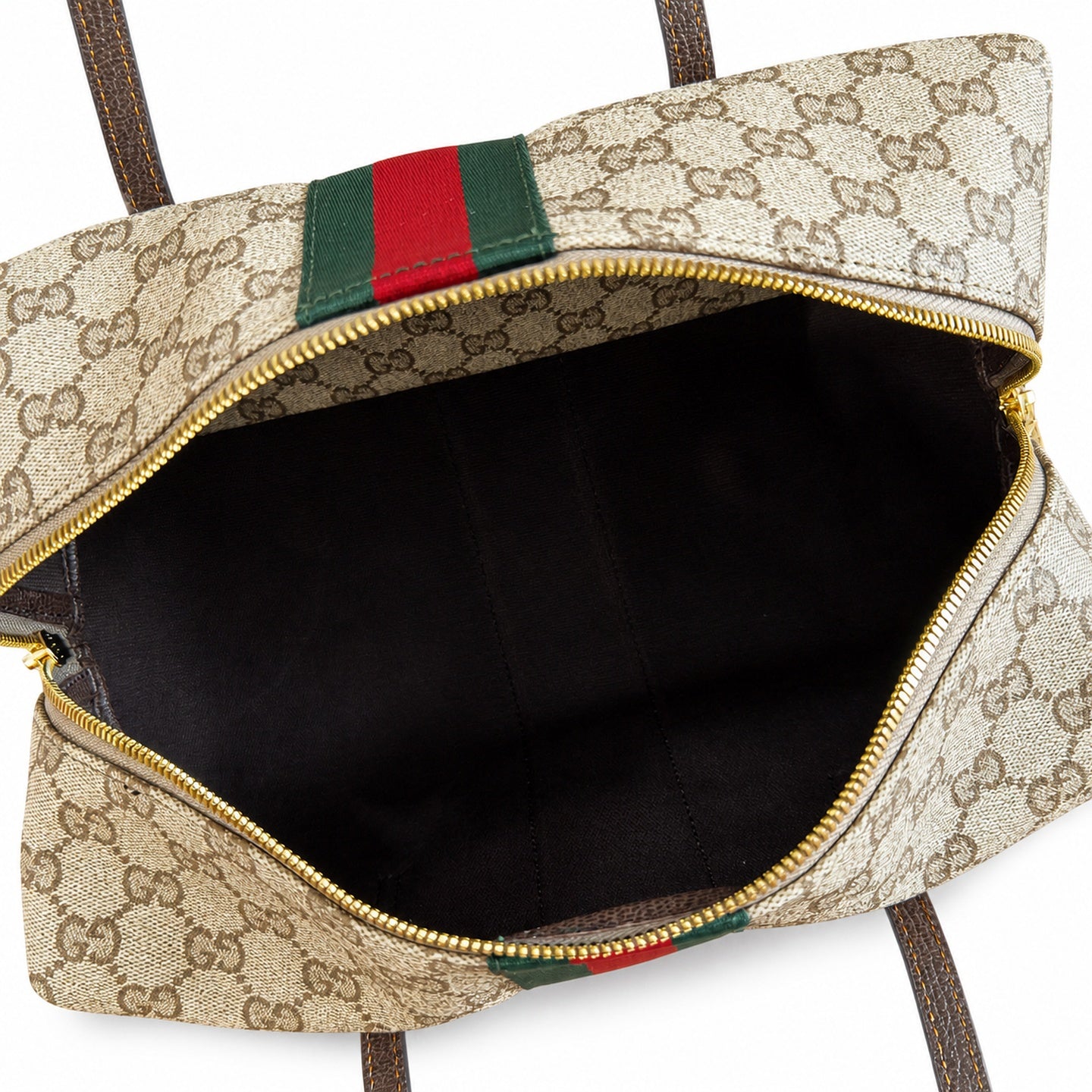 Gucci Cotton Canvas Leather Brown Gold Boston Bag