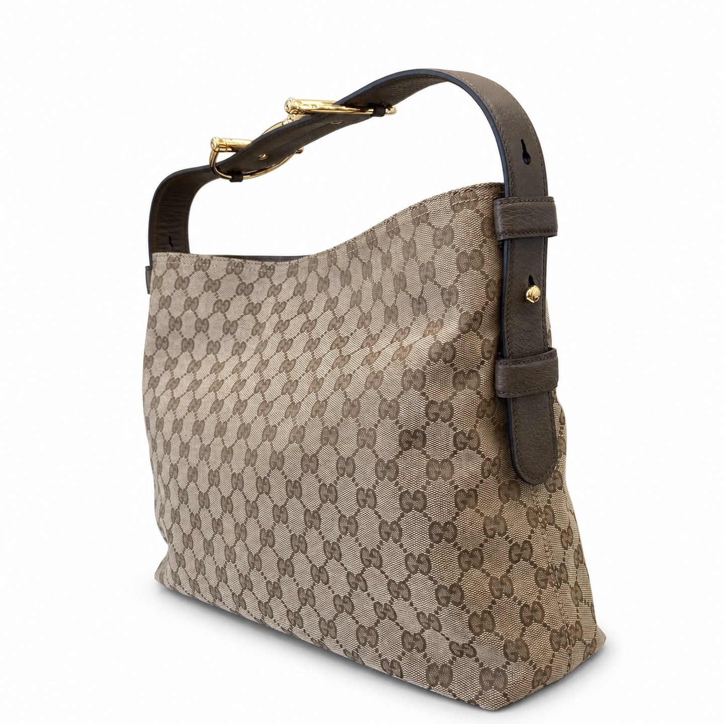 Gucci Horsebit Cotton Canvas Beige Brown Green Gold Handbag