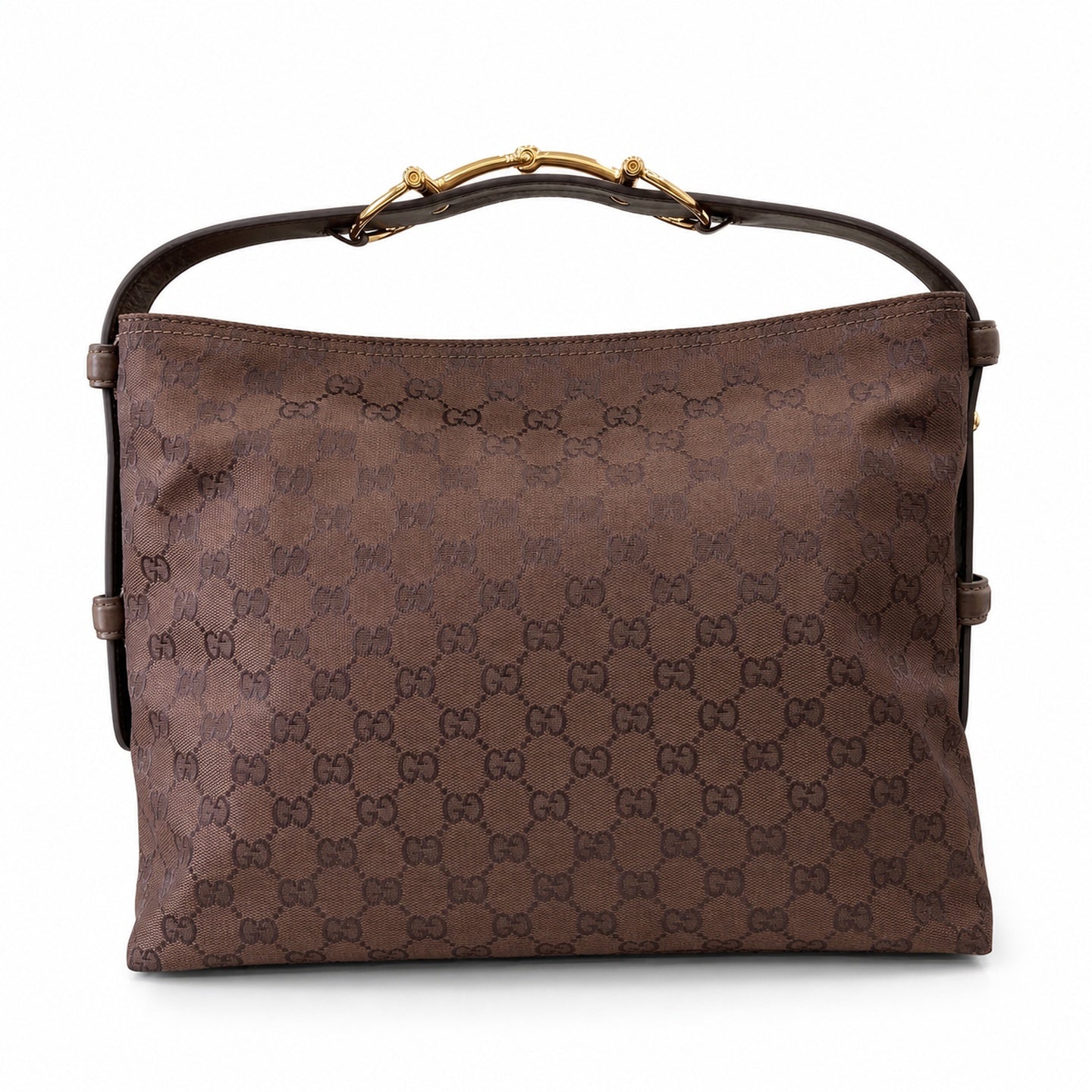 Gucci Horsebit Cotton Canvas Brown Gold Handbag