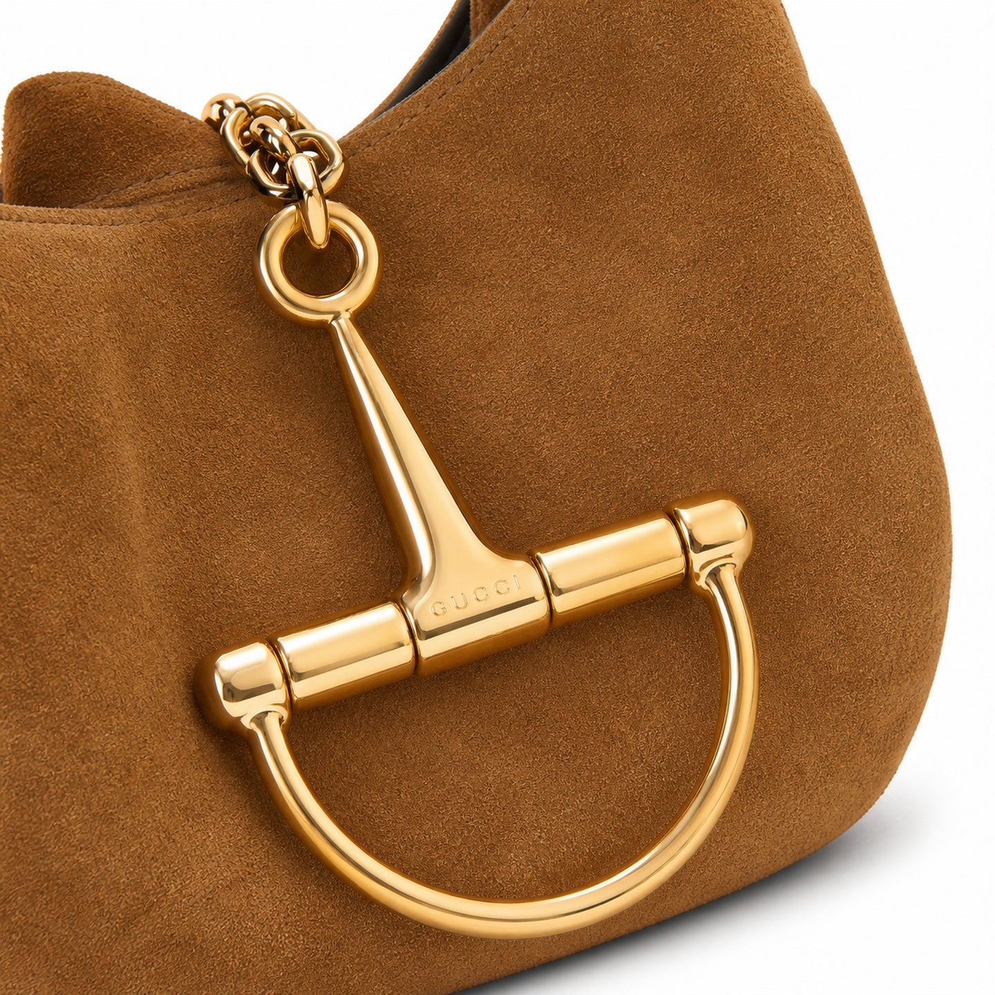 Gucci Horsebit Large Suede Brown Gold Shoulder Bag