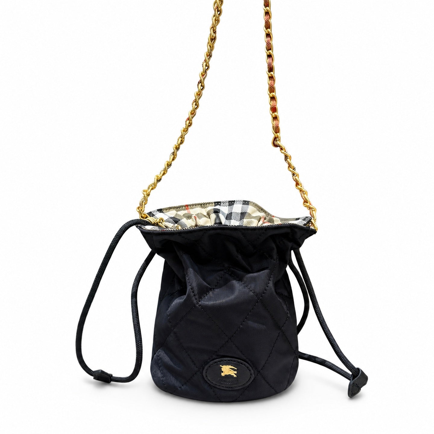 Burberry Horseshoe Quilted Nylon Leather Check Bag