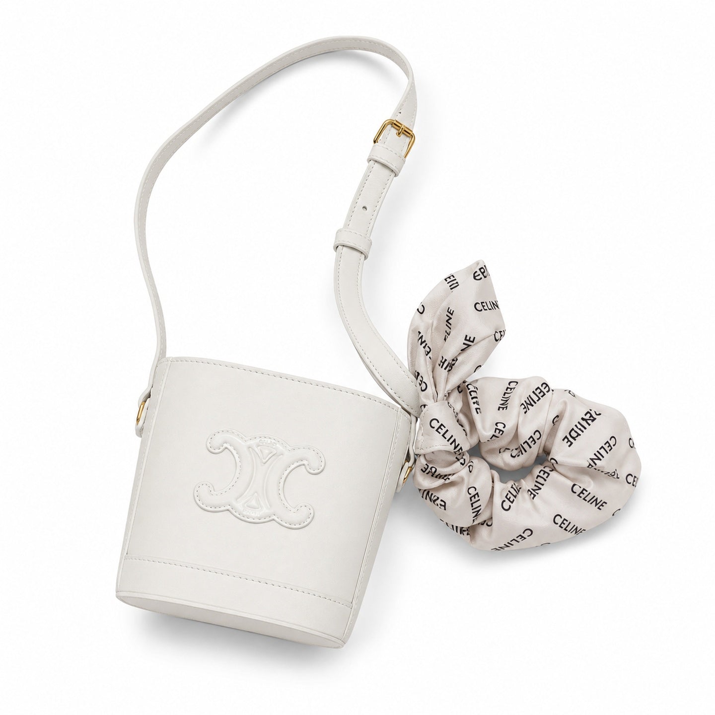 Celine Triomphe Mini White Gray Bucket Bag