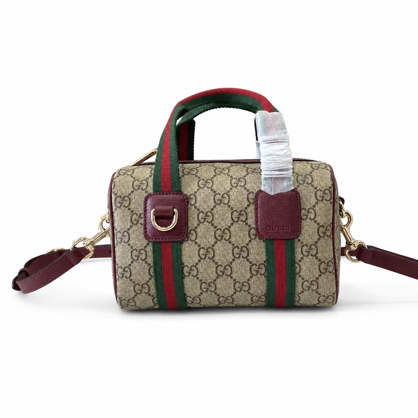 Gucci Mini Cotton Canvas Leather Beige Brown Red Green Gold Bag