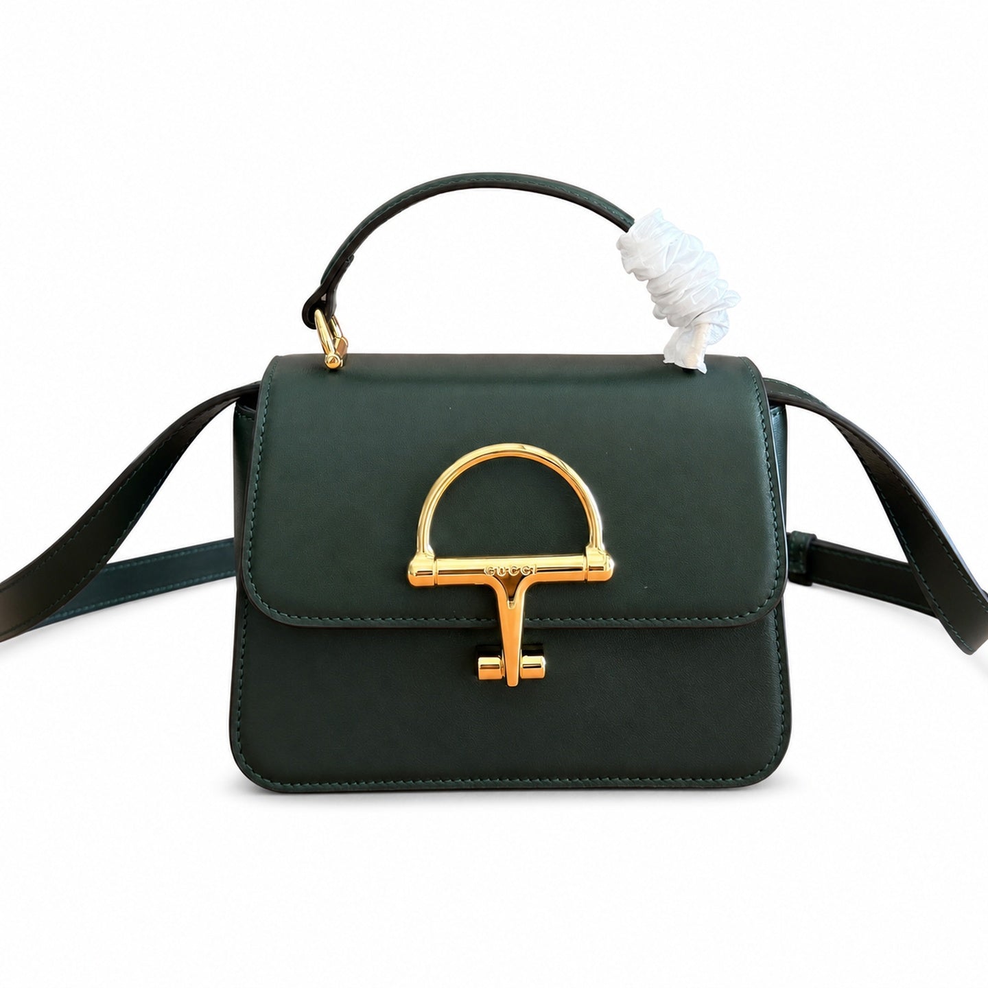 Gucci Horsebit Leather Black Green Gold Handbag
